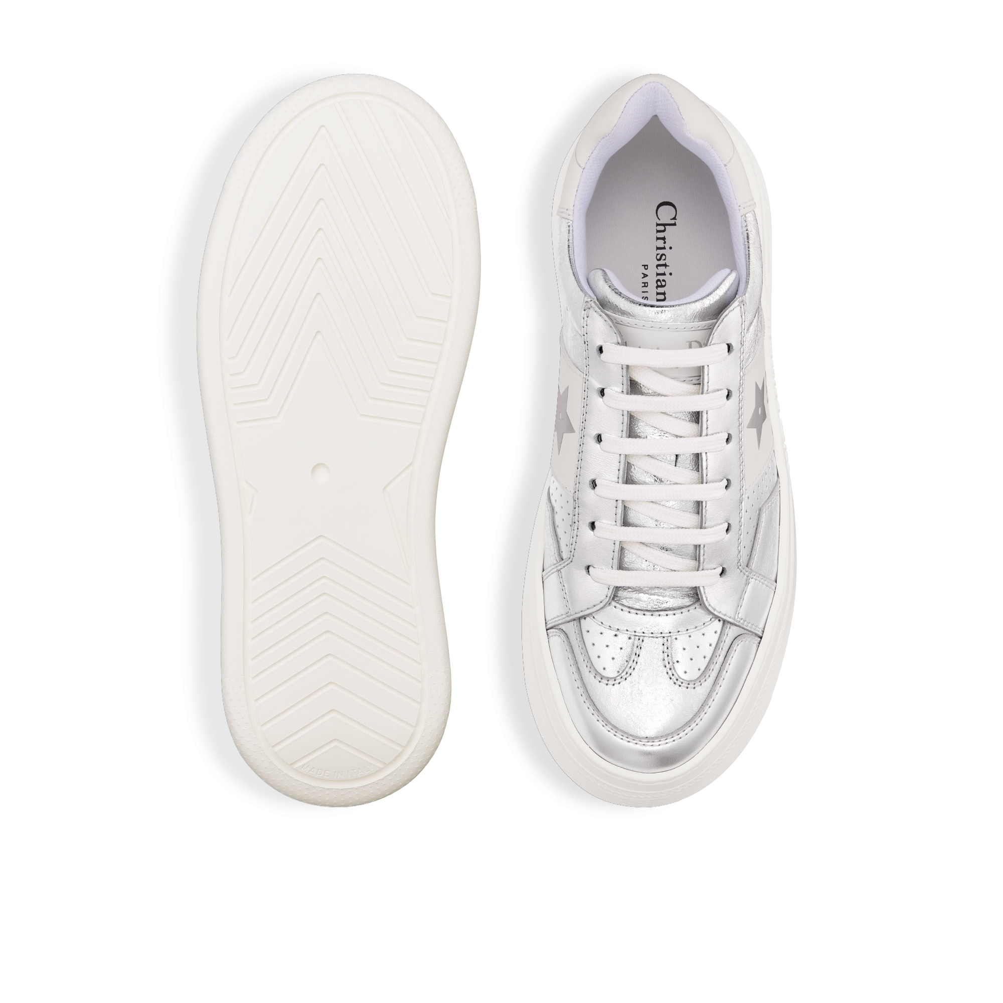 Dior Star Platform Sneaker Silver-Tone Crinkled-Effect Lambskin and White Calfskin E07