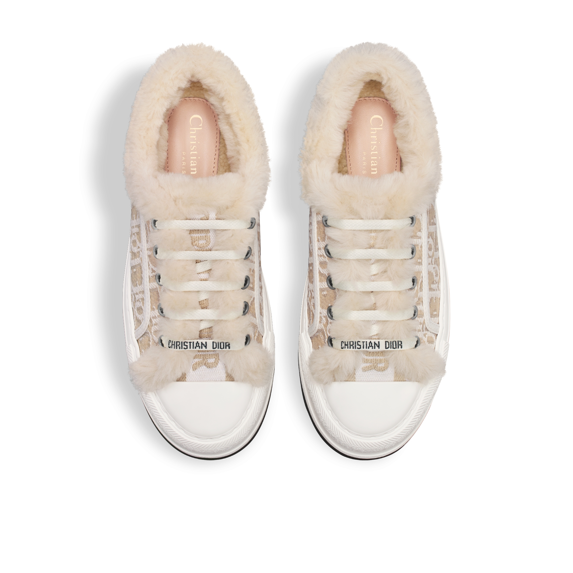 Sneaker à plateforme Walk'n'Dior Coton brodé du motif Dior Oblique beige et peau lainée d'agneau écrue E06