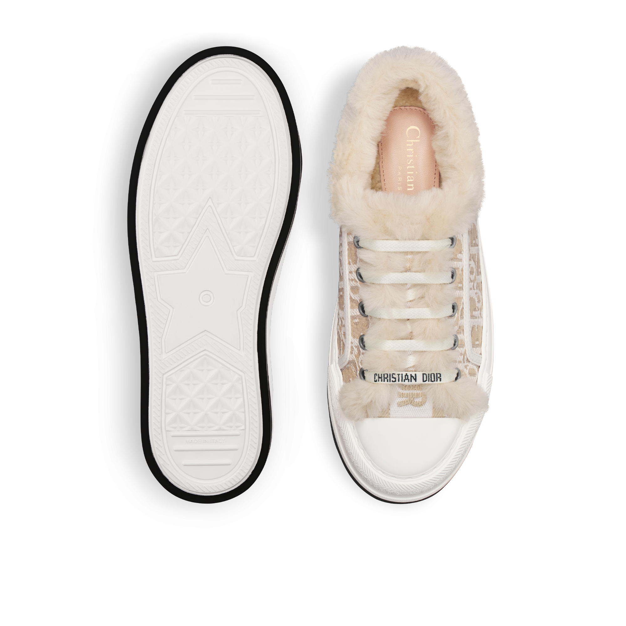 Sneaker à plateforme Walk'n'Dior Coton brodé du motif Dior Oblique beige et peau lainée d'agneau écrue E07