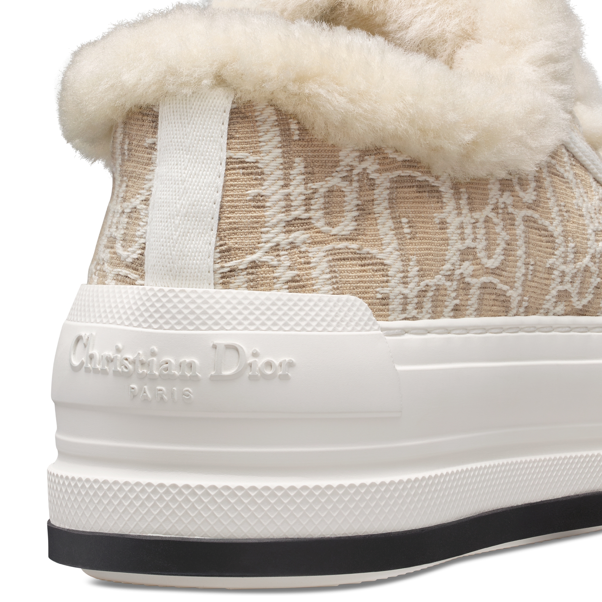 Sneaker à plateforme Walk'n'Dior Coton brodé du motif Dior Oblique beige et peau lainée d'agneau écrue E09