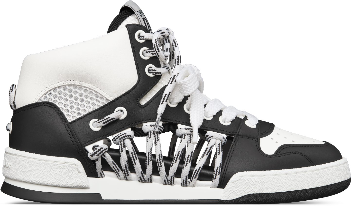 Dior First High-Top Sneaker Profile view Black and White Calfskin with Two-Tone Laces