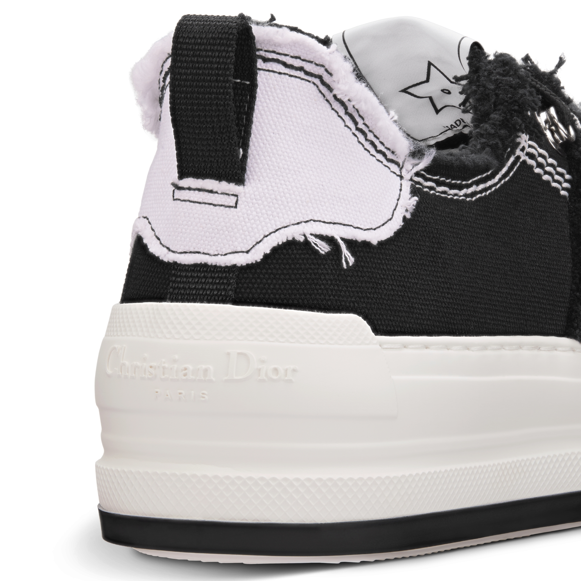 Walk'n'Dior Platform Sneaker Black and White Fringed Cotton Canvas with Dior Graphique Motif E09