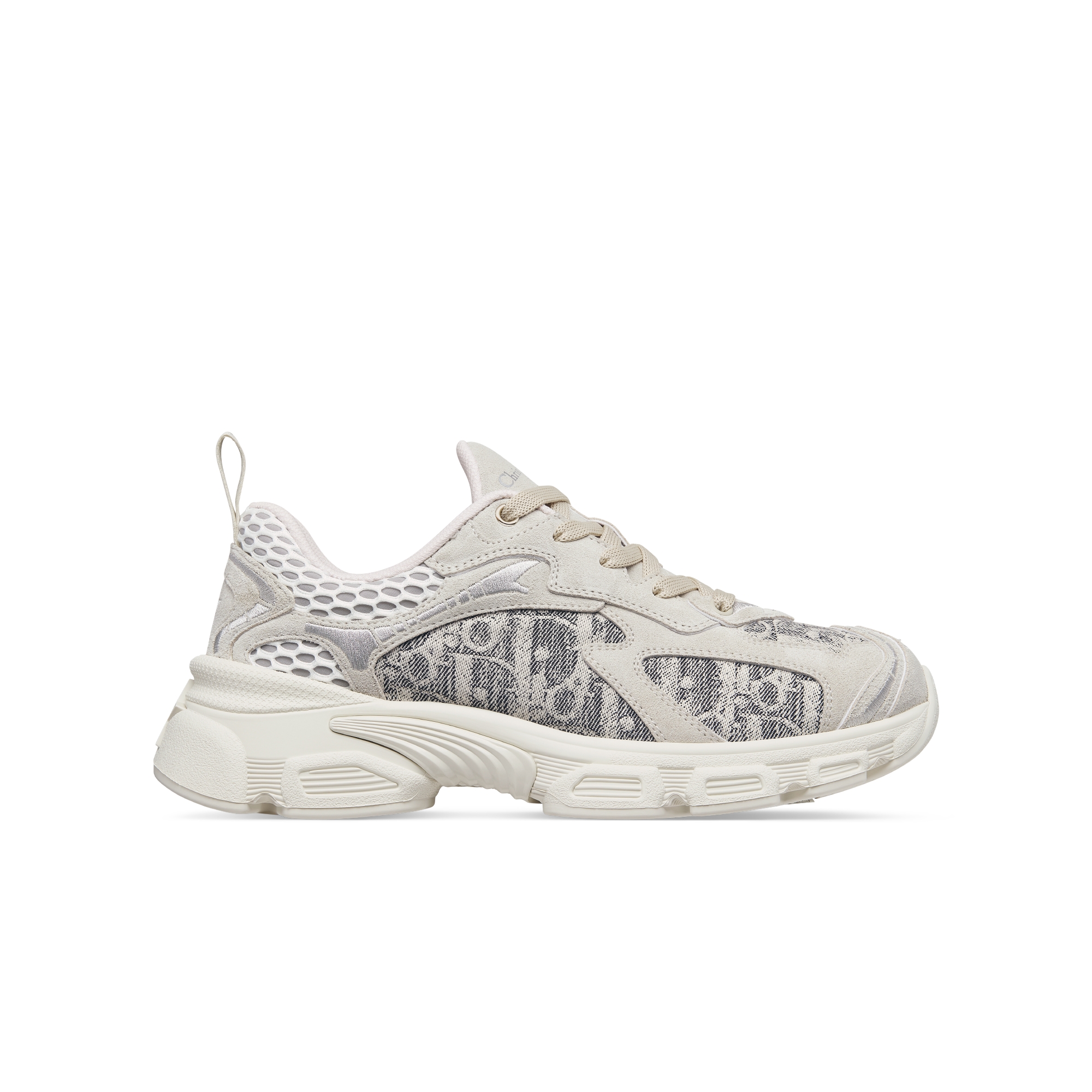 Dior Vibe Sneaker Deep Gray Dior Oblique Lusenti Embroidered Cotton with White Mesh and Light Gray Suede Calfskin E02