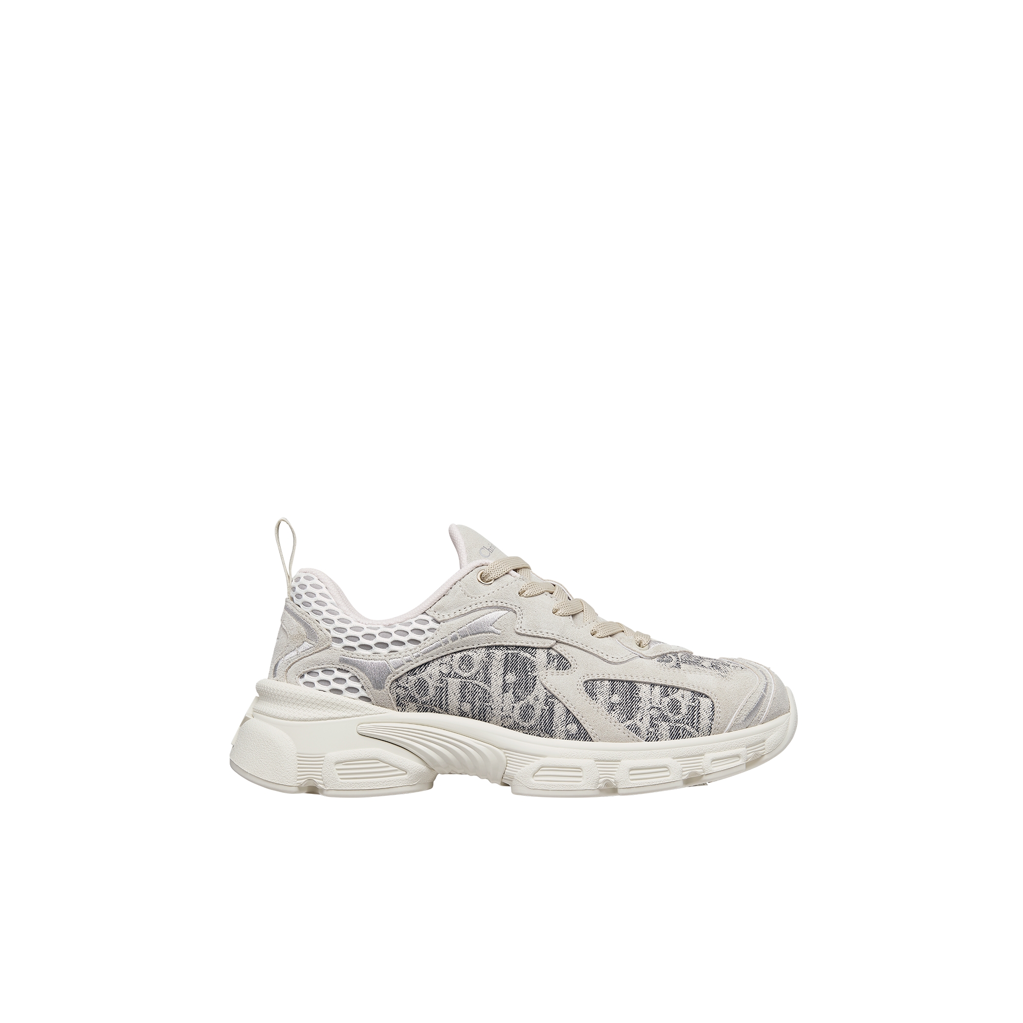 Dior Vibe Sneaker Deep Gray Dior Oblique Lusenti Embroidered Cotton with White Mesh and Light Gray Suede Calfskin E02