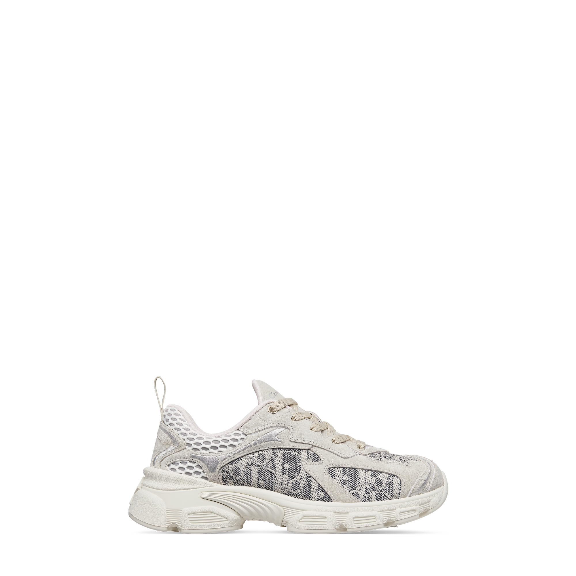 Dior Vibe Sneaker Deep Gray Dior Oblique Lusenti Embroidered Cotton with White Mesh and Light Gray Suede Calfskin E02