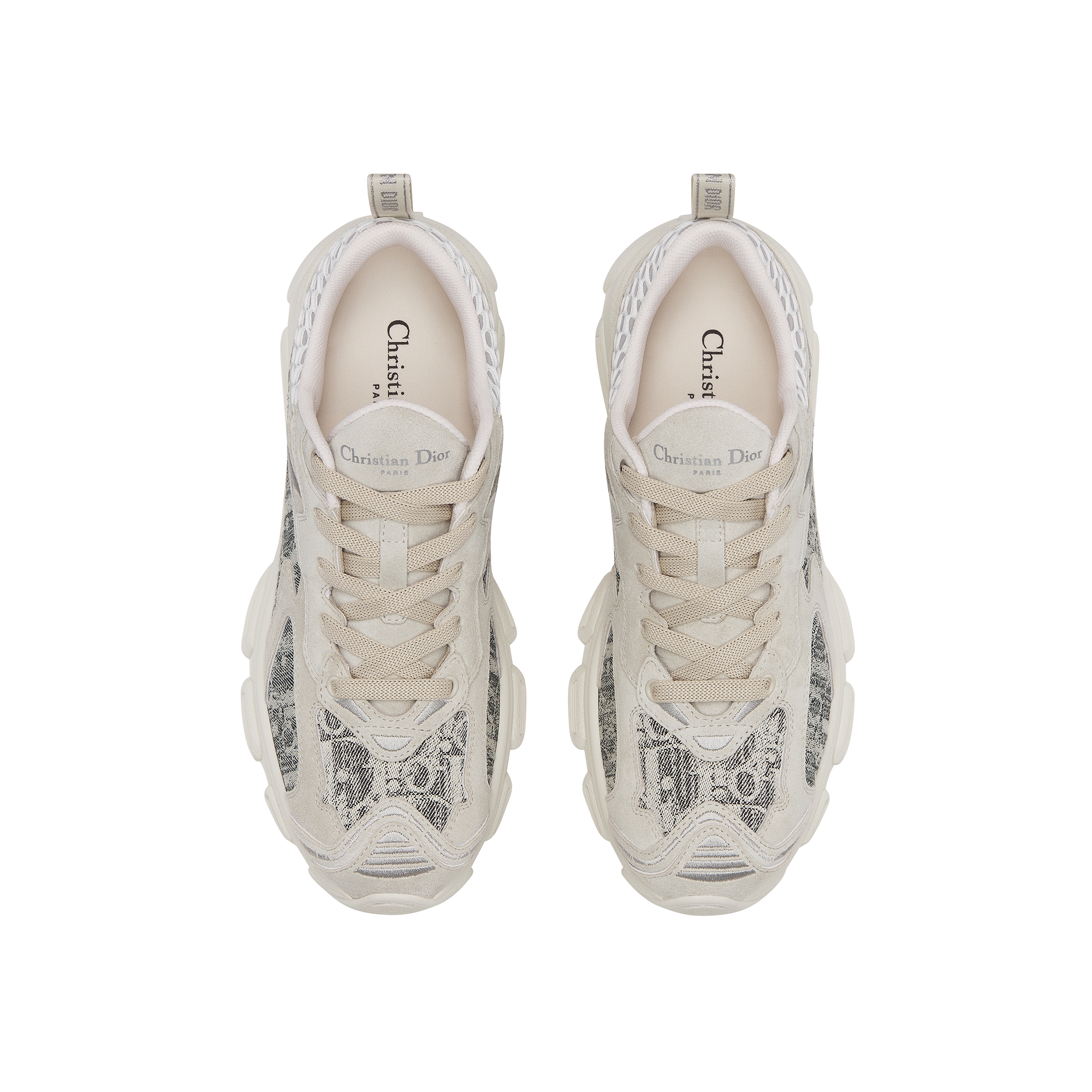 Dior Vibe Sneaker Deep Gray Dior Oblique Lusenti Embroidered Cotton with White Mesh and Light Gray Suede Calfskin E06