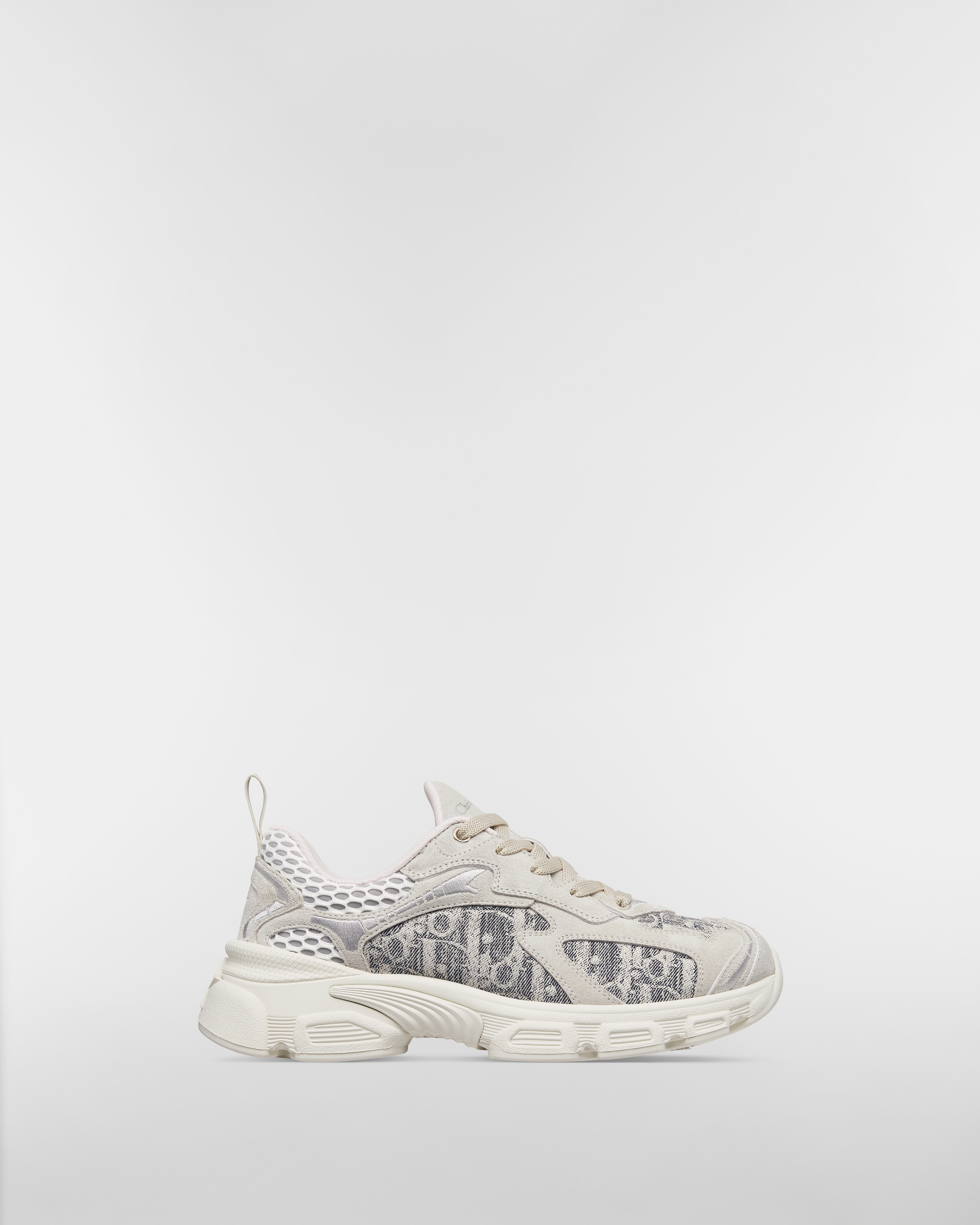 Dior Vibe Sneaker Deep Gray Dior Oblique Lusenti Embroidered Cotton with White Mesh and Light Gray Suede Calfskin E02
