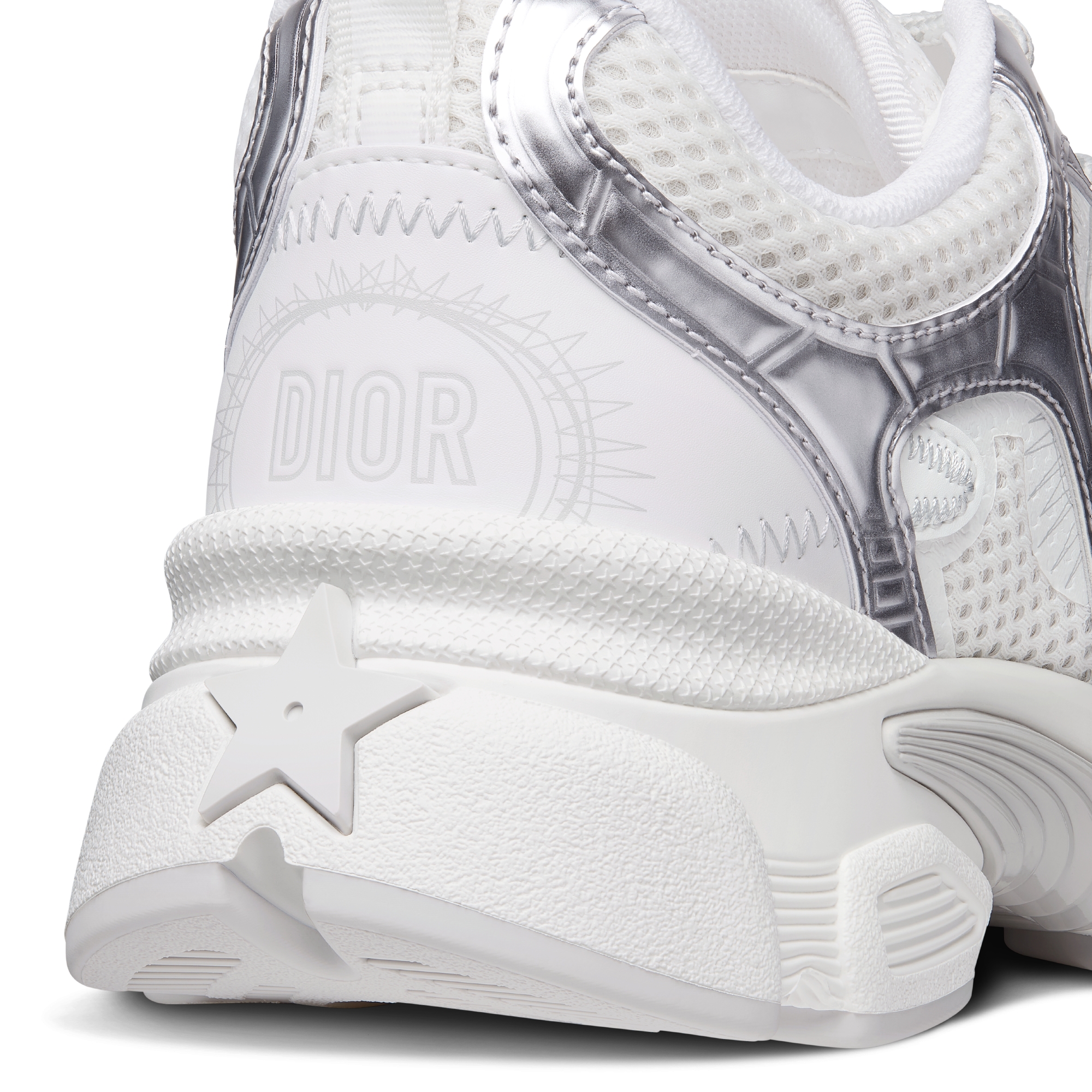 Dior Chrono Sneaker White Mesh with Silver-Tone and White Laminated Leather-Effect Inserts E09