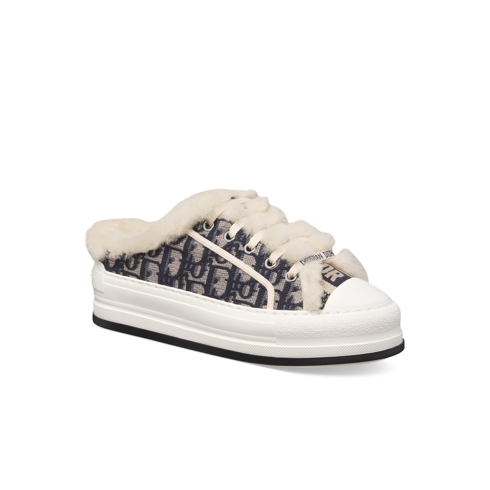 DiorAlps Walk'n'Dior 플랫폼 스니커즈 딥 블루 Dior Oblique 자수 코튼 & 화이트 양가죽 시어링 E03