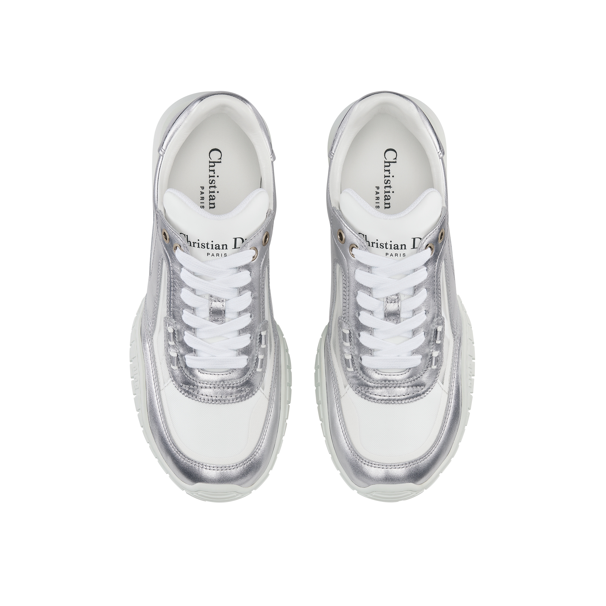 Dior Tech Sneaker Silver-Tone Laminated Grained Calfskin and Transparent Mesh E06
