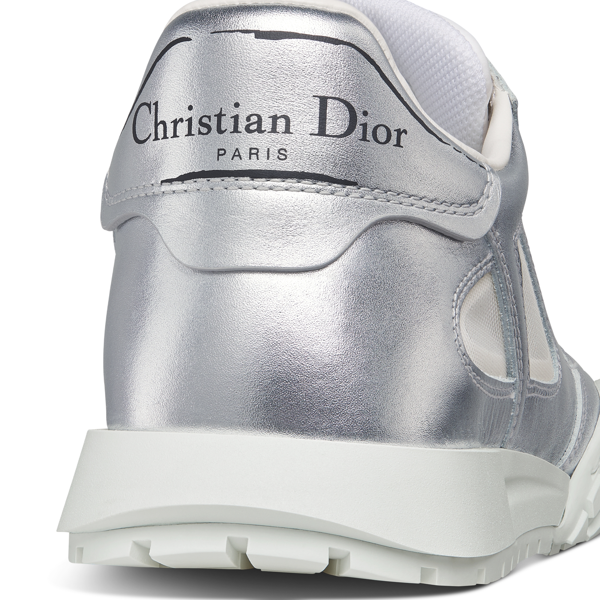 Dior Tech Sneaker Silver-Tone Laminated Grained Calfskin and Transparent Mesh E09