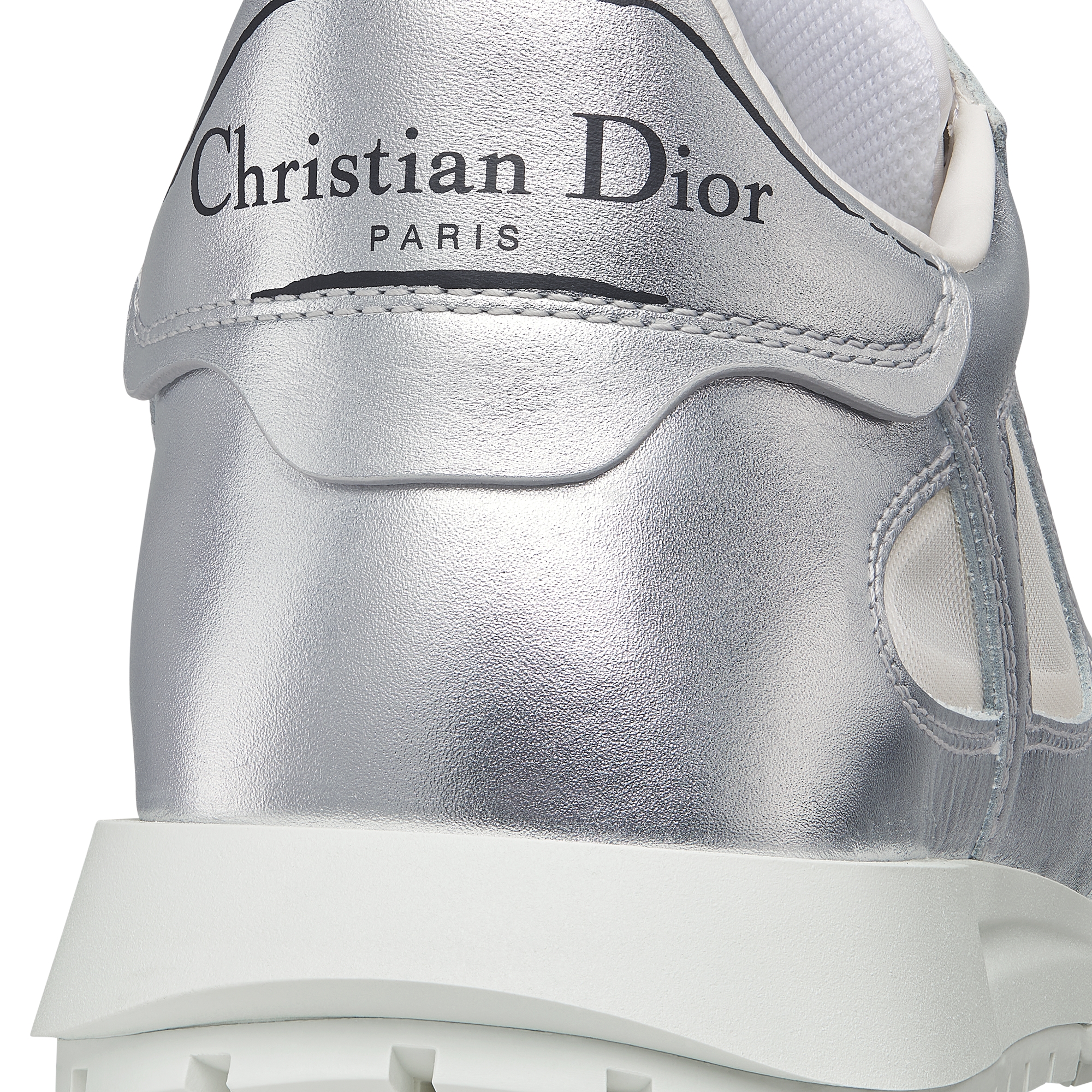 Dior Tech Sneaker Silver-Tone Laminated Grained Calfskin and Transparent Mesh E09