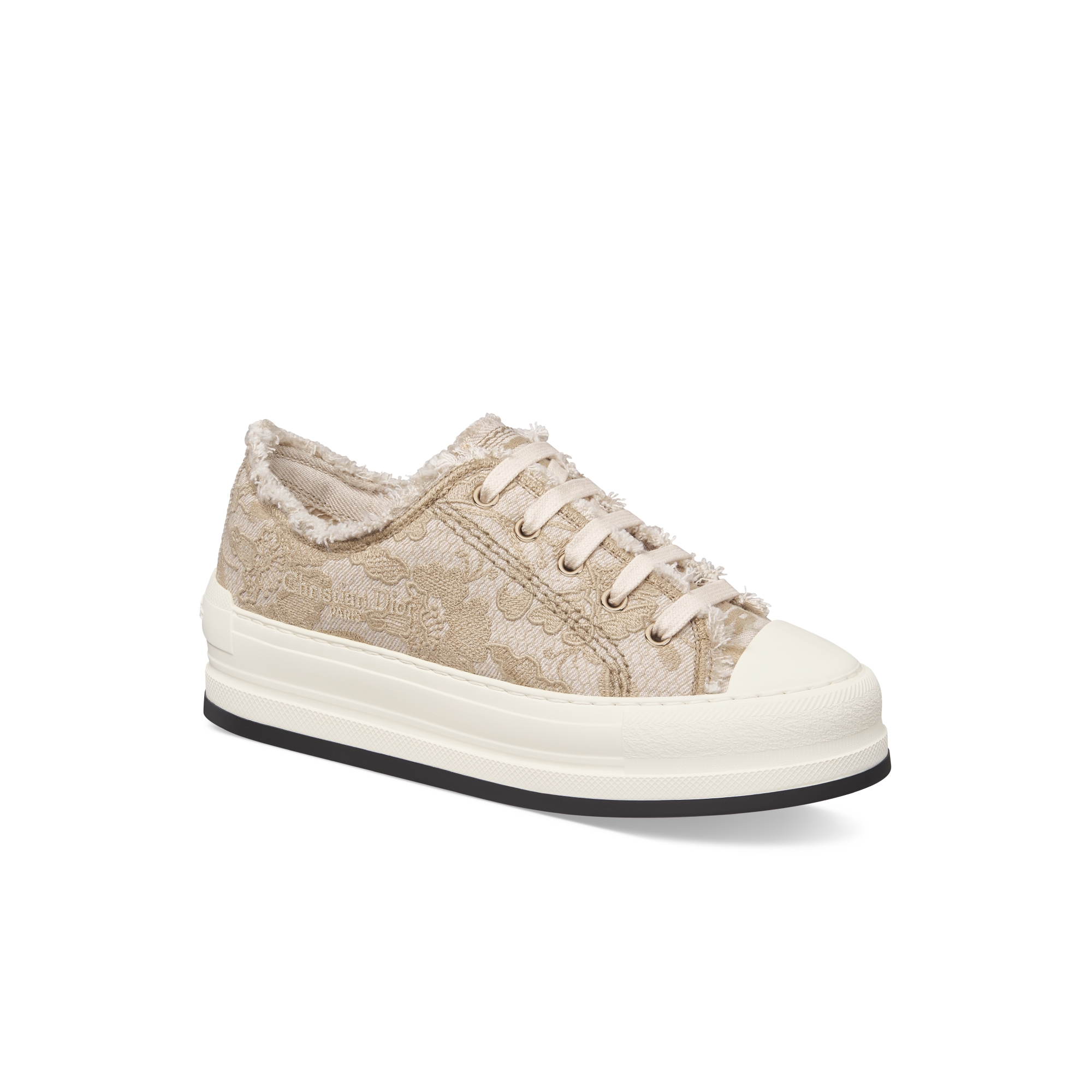 Walk'n'Dior Platform Sneaker Fringed Denim with Ecru Millefiori Motif Embroidery E03