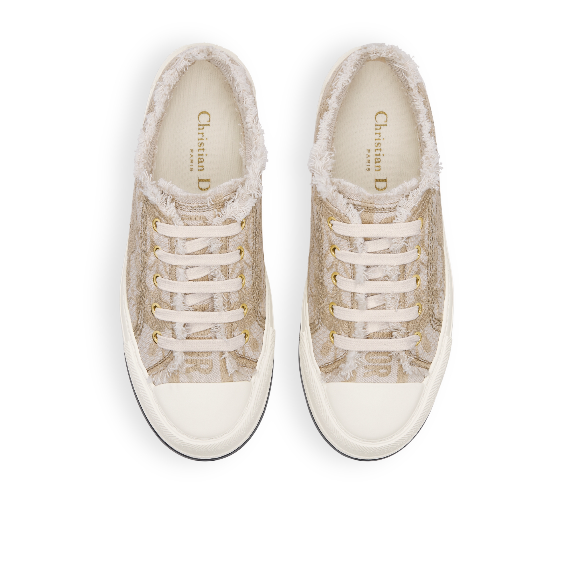 Walk'n'Dior Platform Sneaker Fringed Denim with Ecru Millefiori Motif Embroidery E06