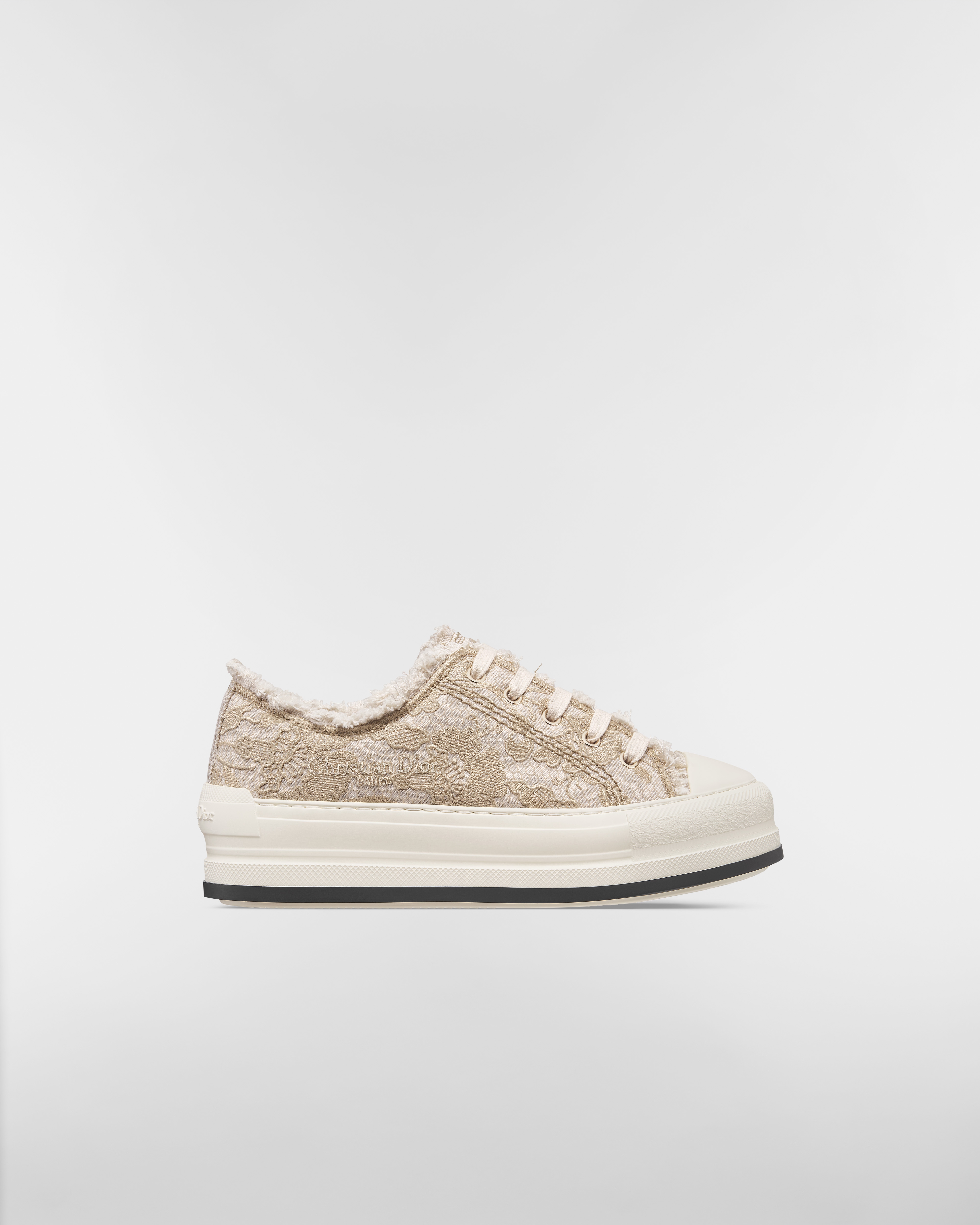 Walk'n'Dior Plateausneaker Denim mit Fransen und Millefiori Stickerei in Ecru E02