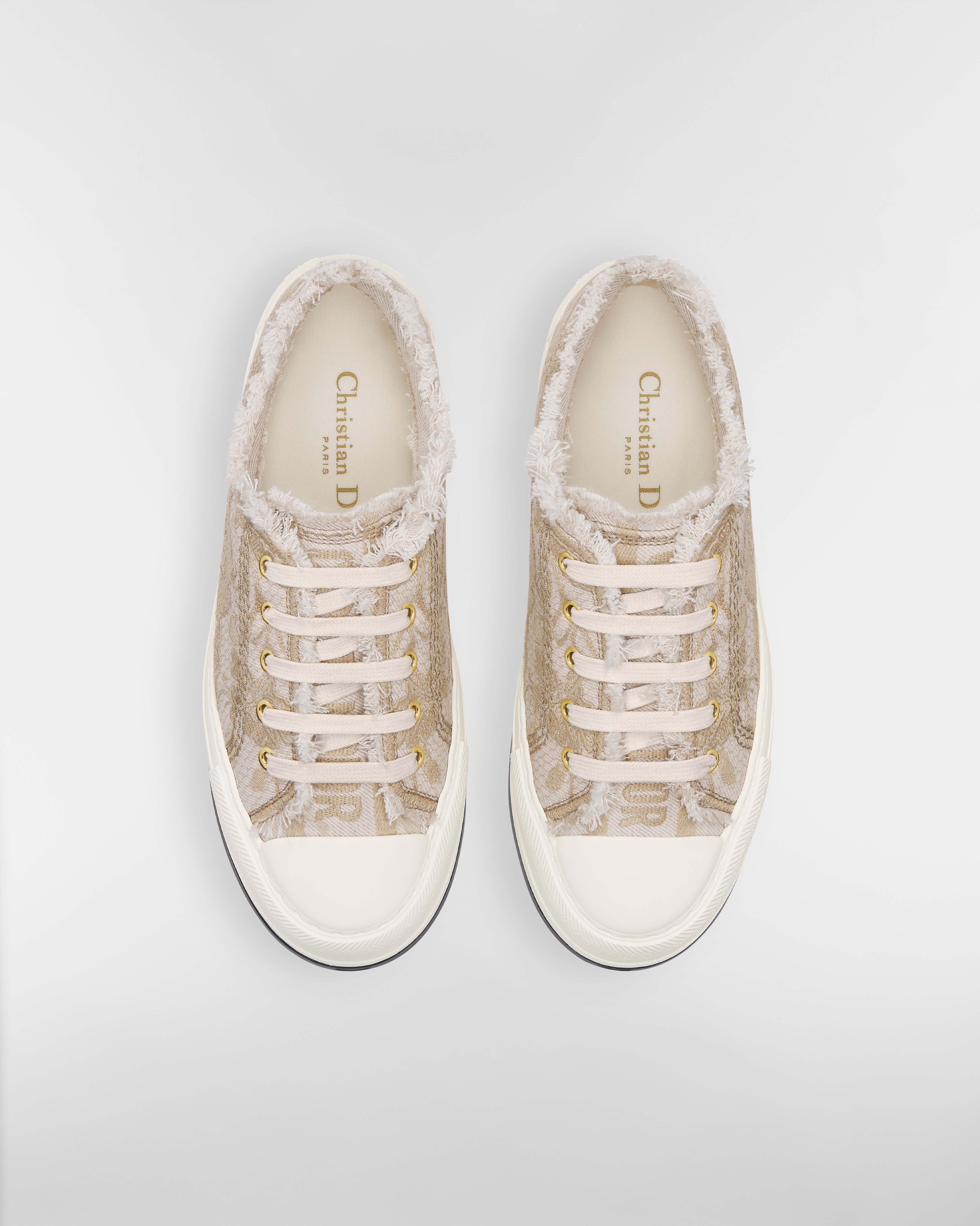 Walk'n'Dior Plateausneaker Denim mit Fransen und Millefiori Stickerei in Ecru E06