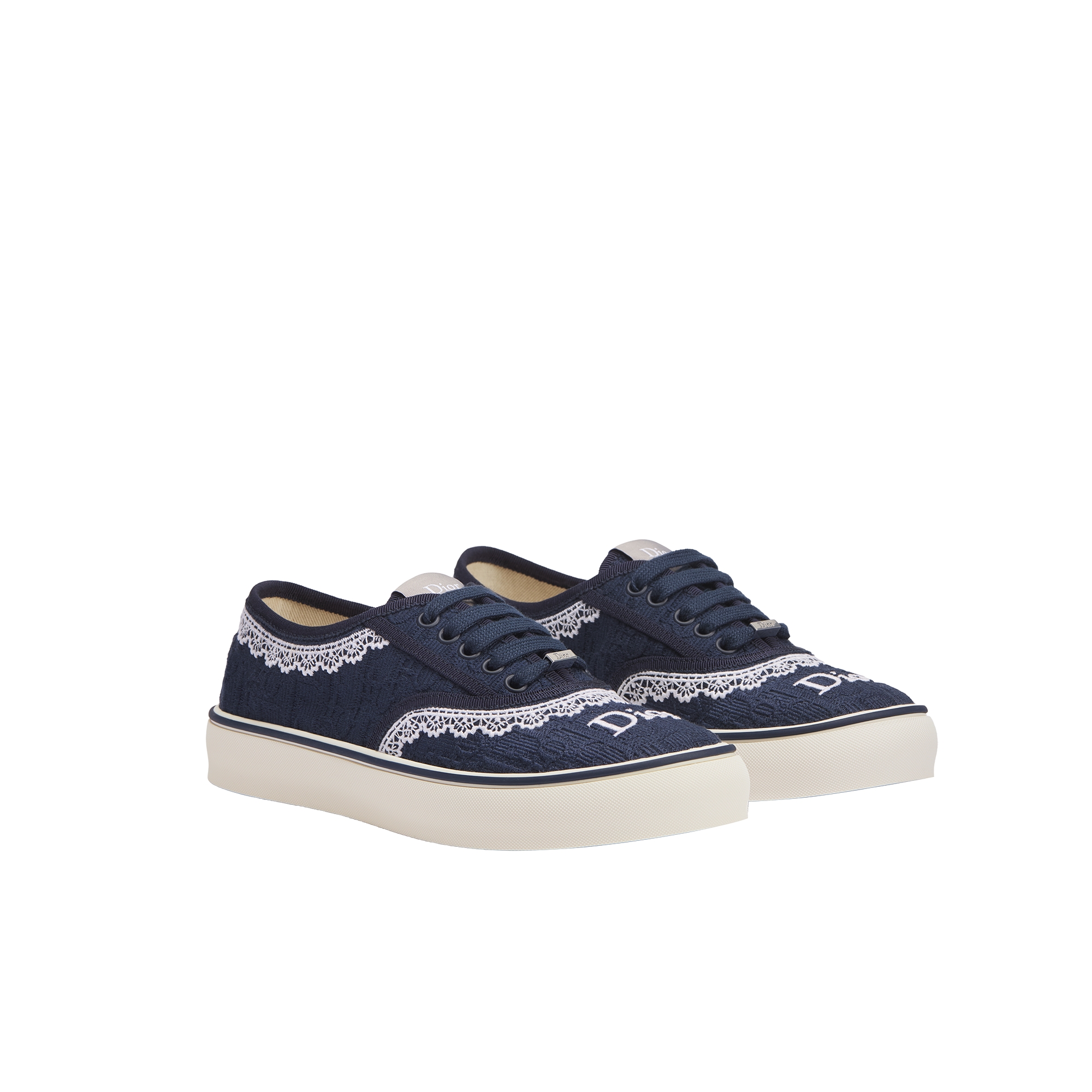 Dior Saltwind Sneaker Blue Dior Oblique Embroidered Cotton and White Lace E03