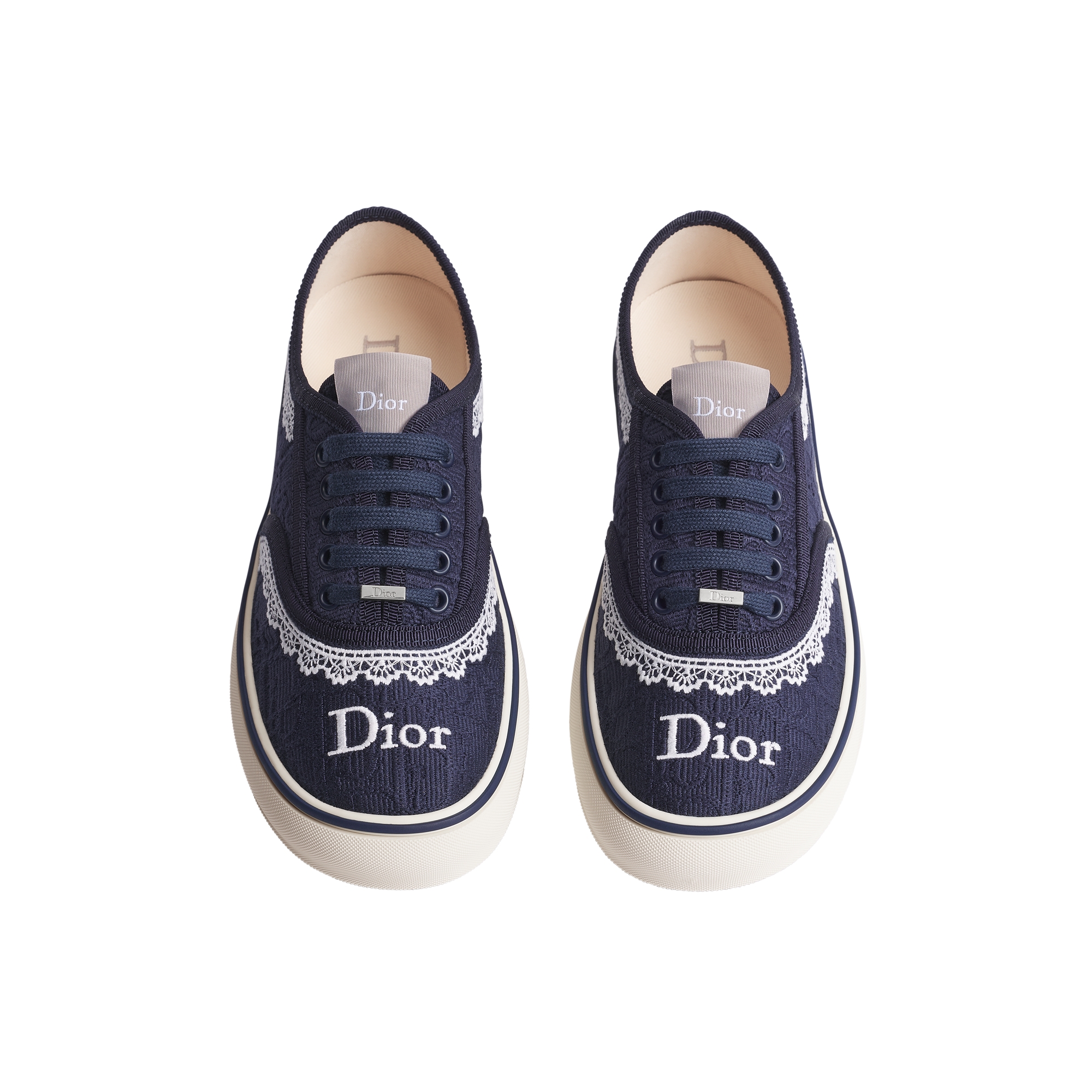 Dior Saltwind Sneaker Blue Dior Oblique Embroidered Cotton and White Lace E06