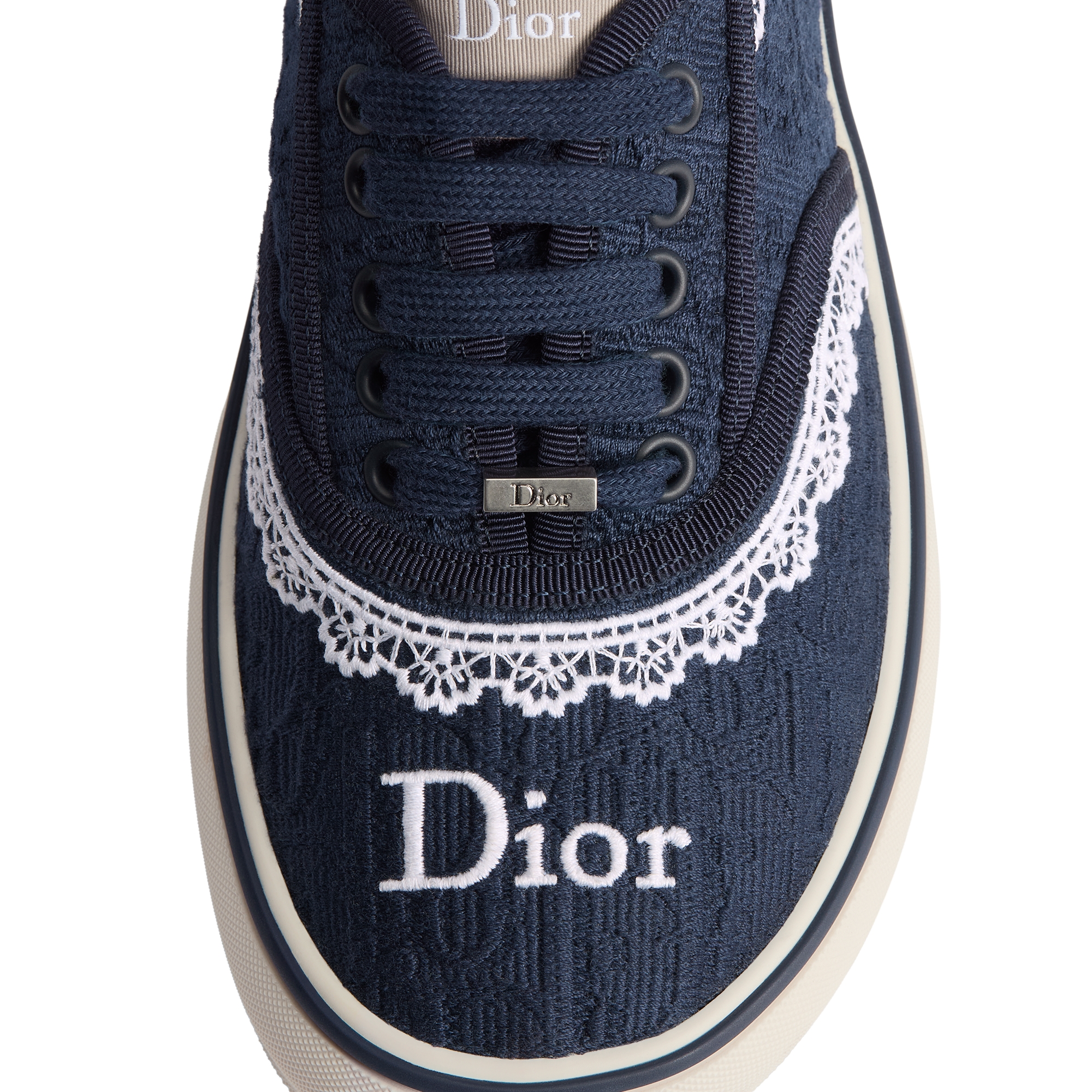 Dior Saltwind Sneaker Blue Dior Oblique Embroidered Cotton and White Lace E12
