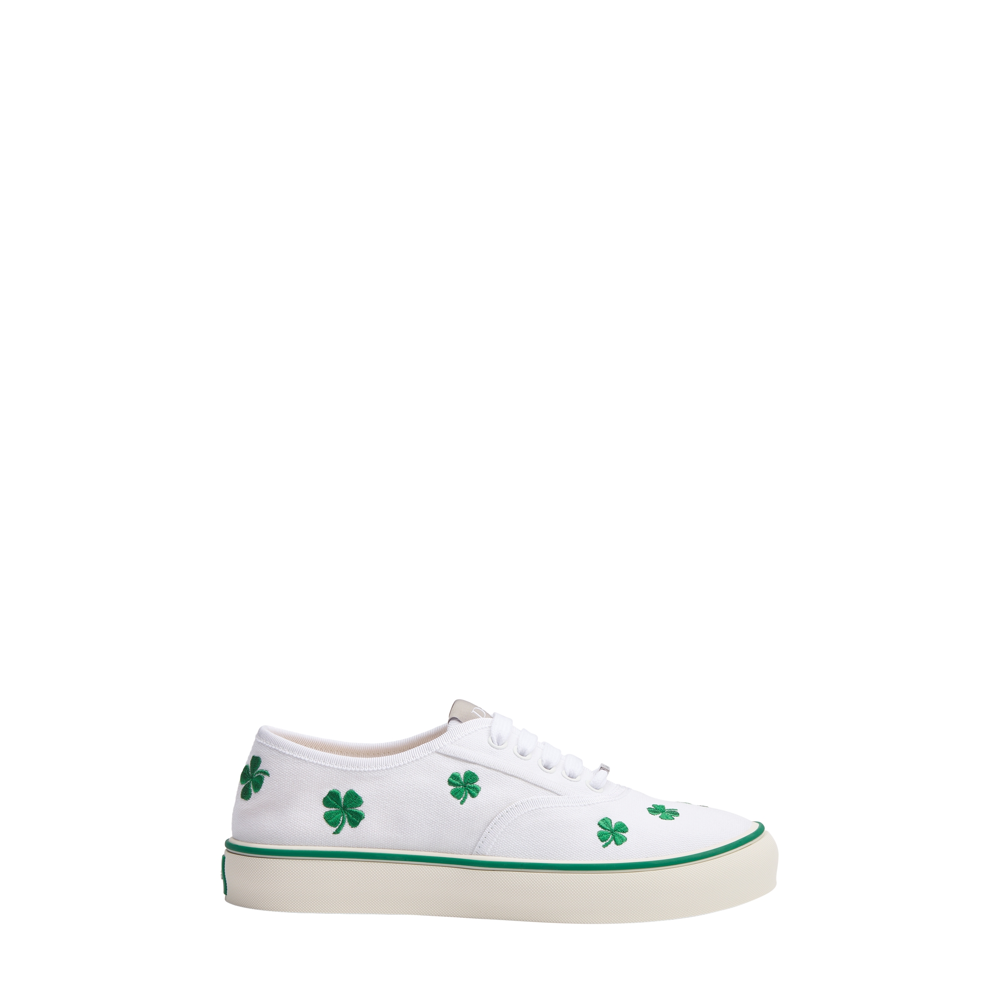 Dior Saltwind Sneaker White Cotton Embroidered with Green Dior Clover Motif E02