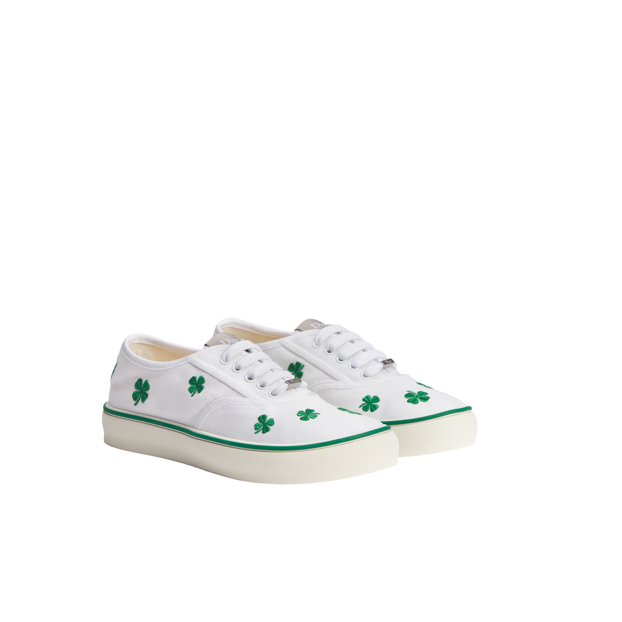 Dior Saltwind Sneaker White Cotton Embroidered with Green Dior Clover Motif E03