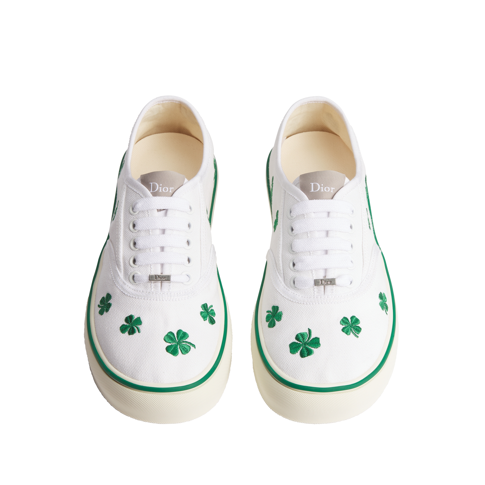Dior Saltwind Sneaker White Cotton Embroidered with Green Dior Clover Motif E06