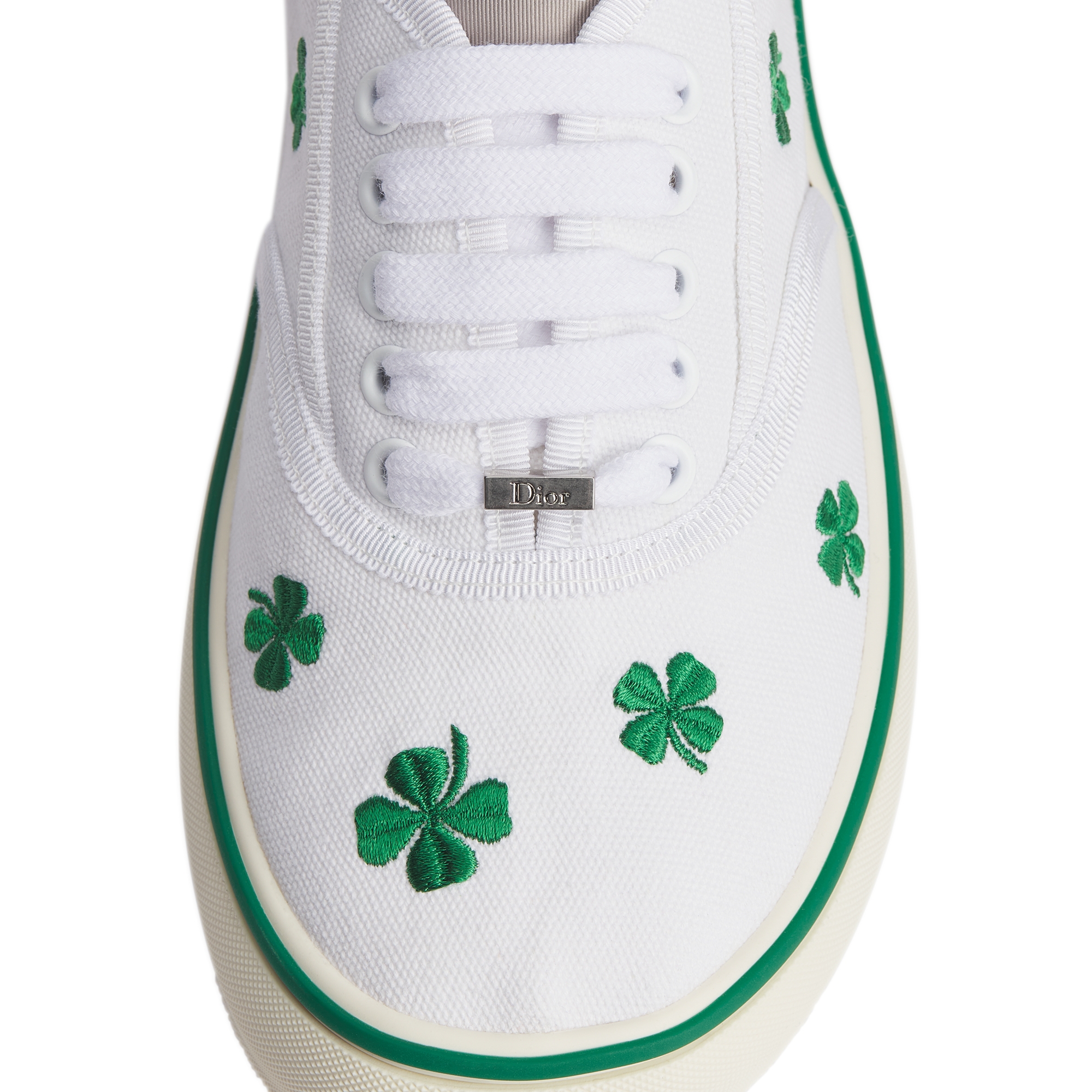 Dior Saltwind Sneaker White Cotton Embroidered with Green Dior Clover Motif E12