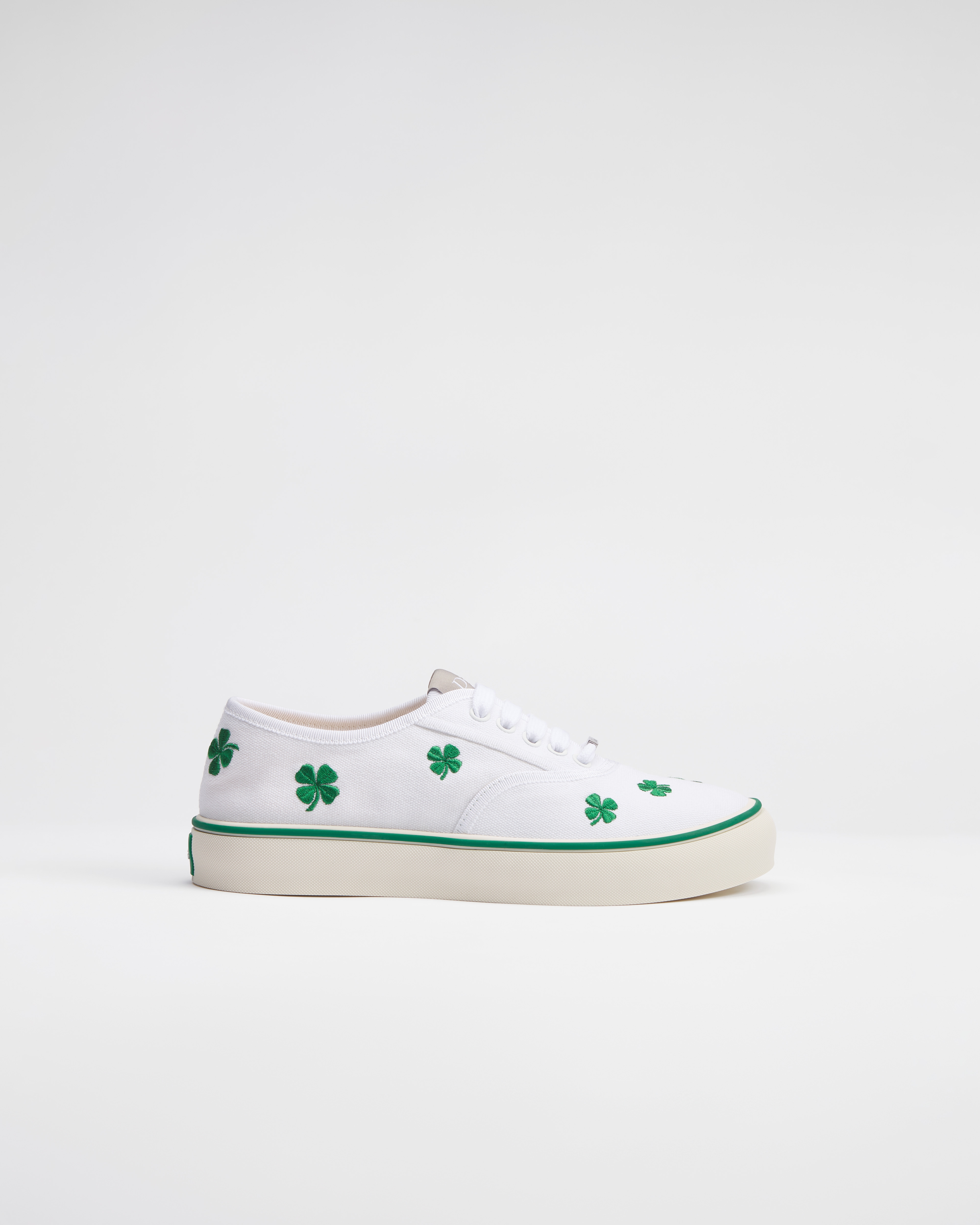 Dior Saltwind Sneaker White Cotton Embroidered with Green Dior Clover Motif E02