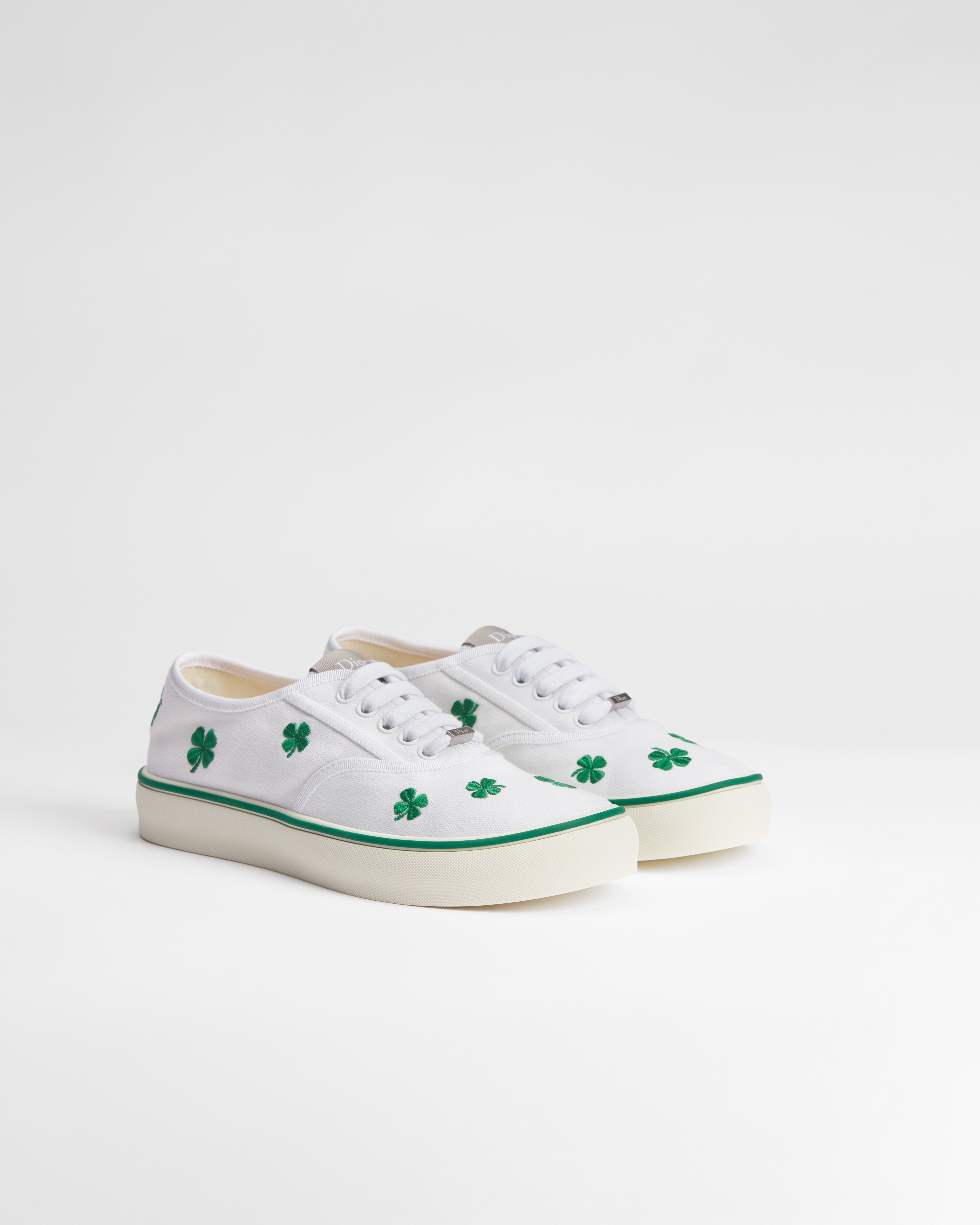 Dior Saltwind Sneaker White Cotton Embroidered with Green Dior Clover Motif E03
