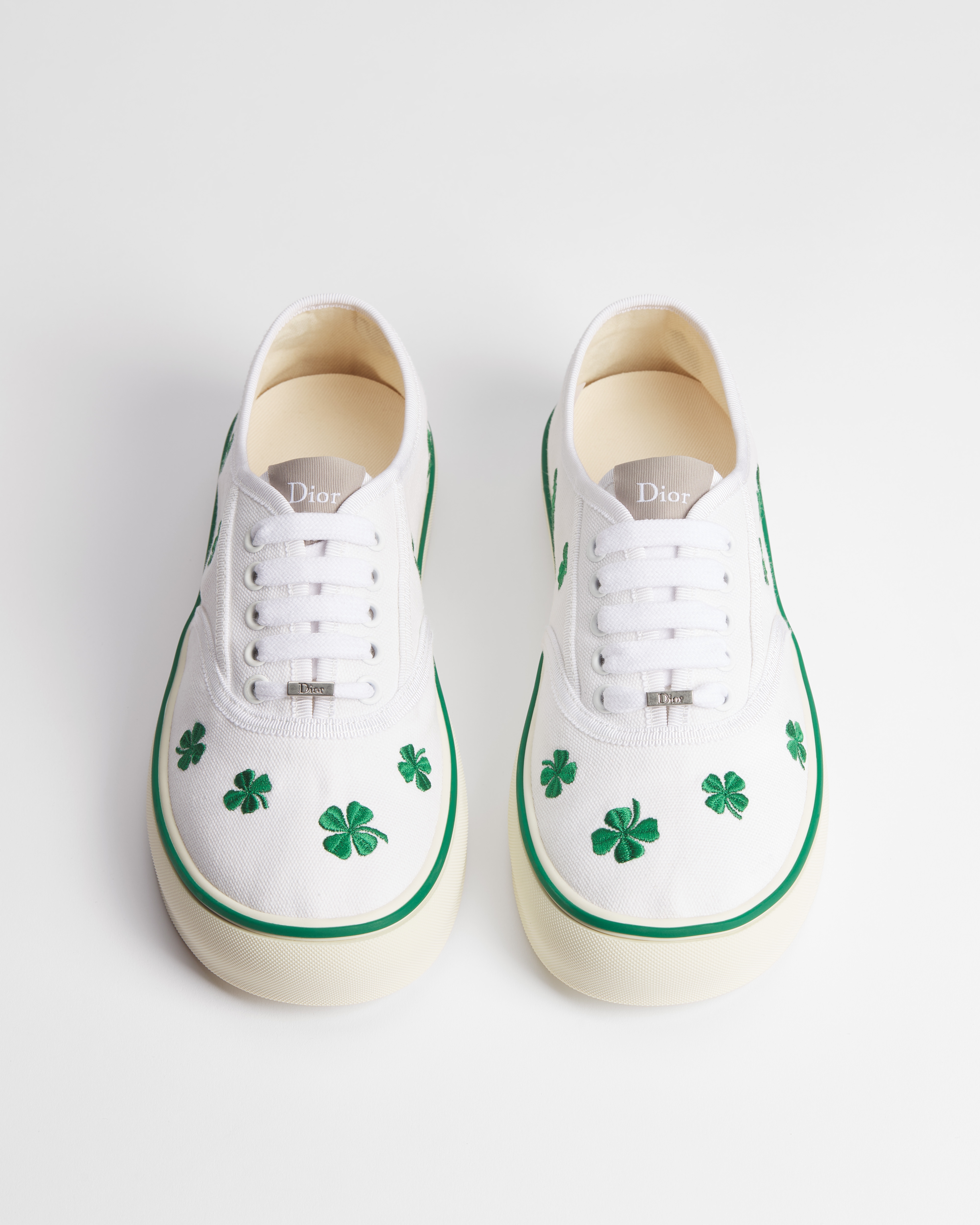 Dior Saltwind Sneaker White Cotton Embroidered with Green Dior Clover Motif E06