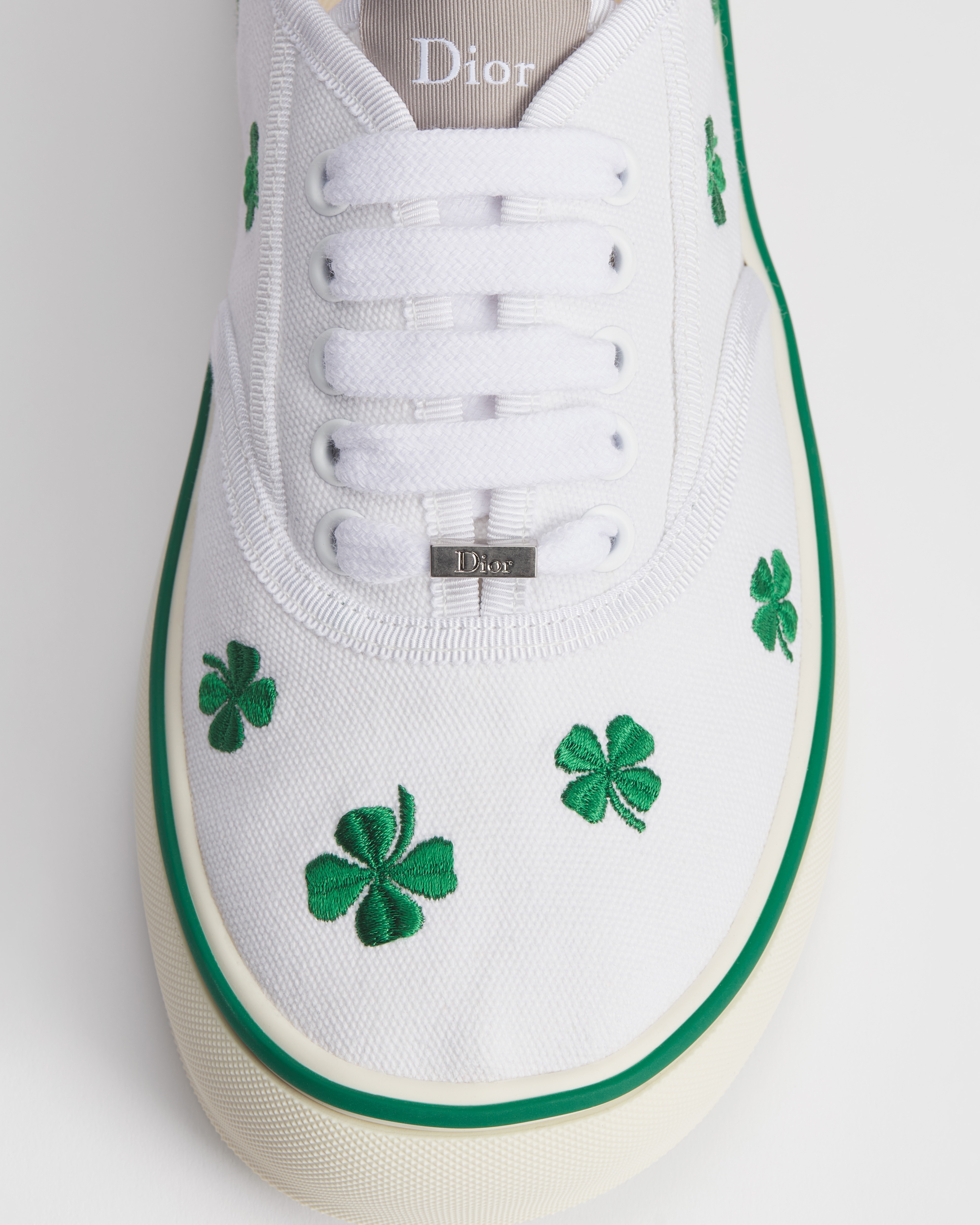 Dior Saltwind Sneaker White Cotton Embroidered with Green Dior Clover Motif E12
