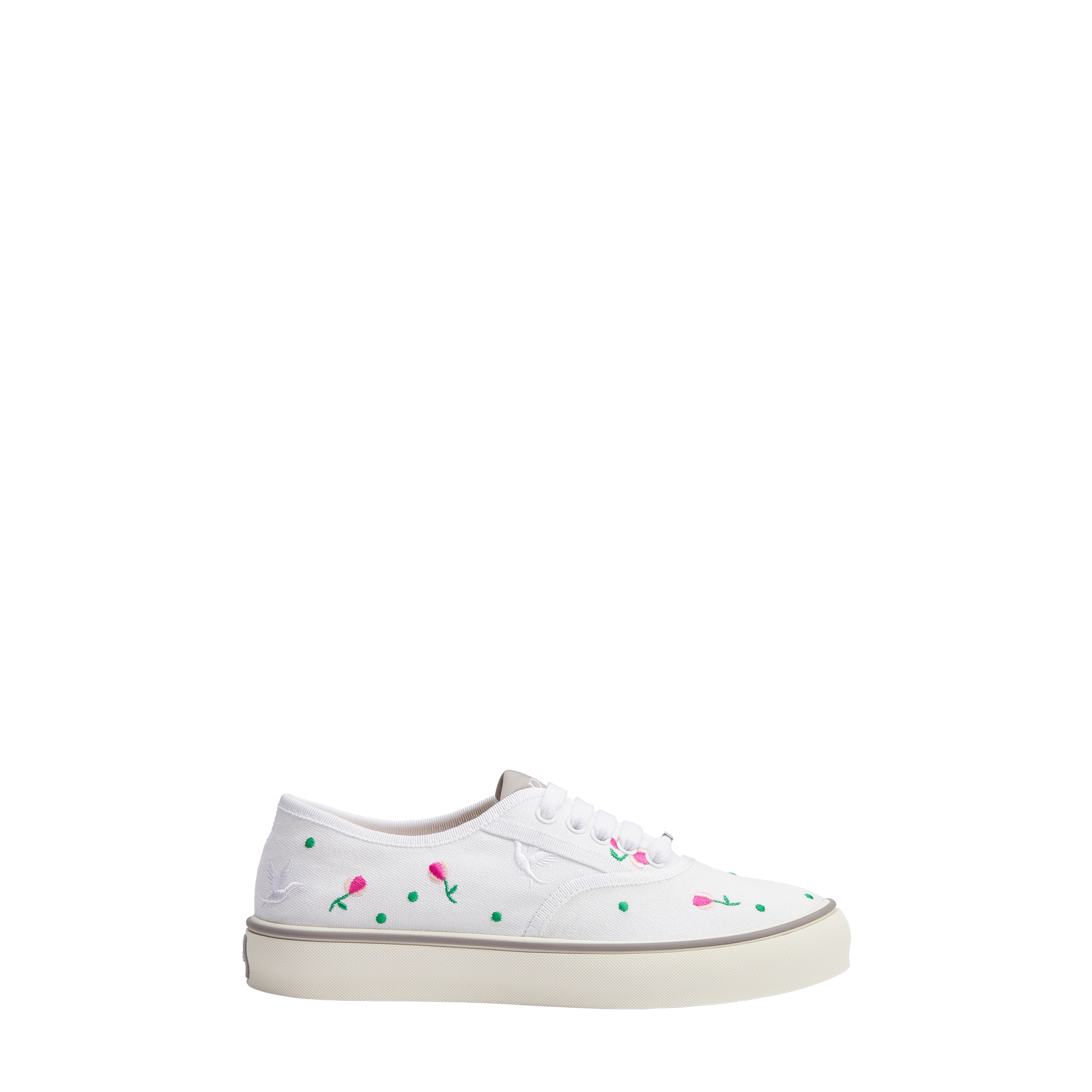 Dioramour Dior Saltwind Sneaker White Cotton Embroidered with Multicolor Doves & Roses Motif E02