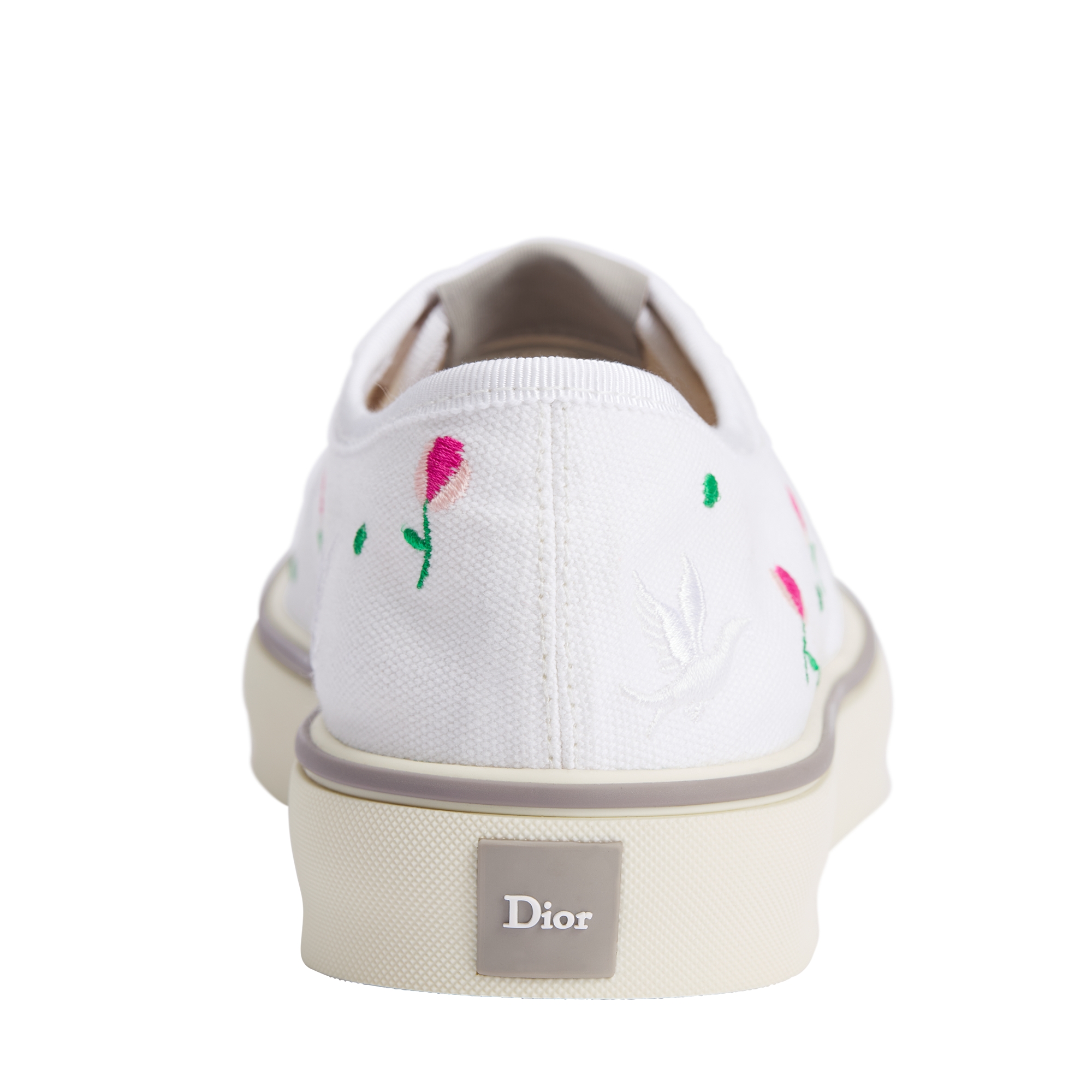Dioramour Dior Saltwind Sneaker White Cotton Embroidered with Multicolor Doves & Roses Motif E10