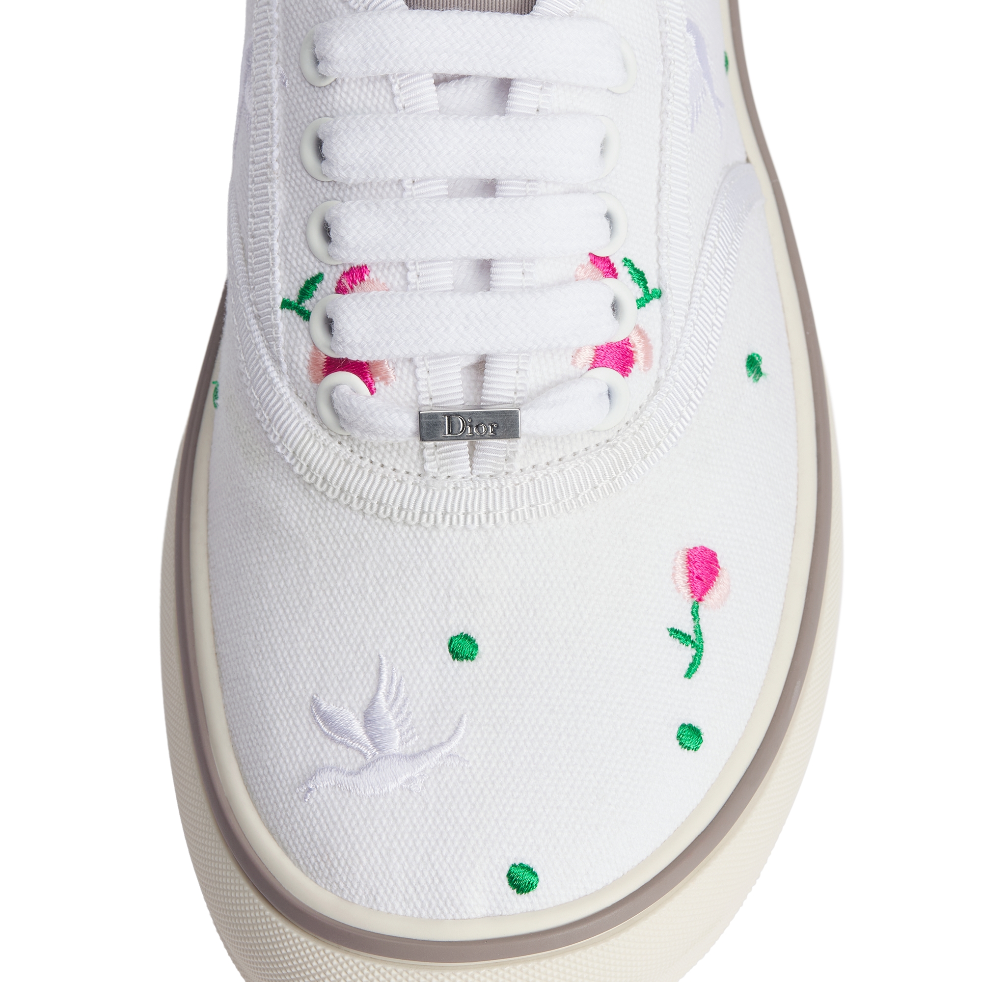 Dioramour Dior Saltwind Sneaker White Cotton Embroidered with Multicolor Doves & Roses Motif E12
