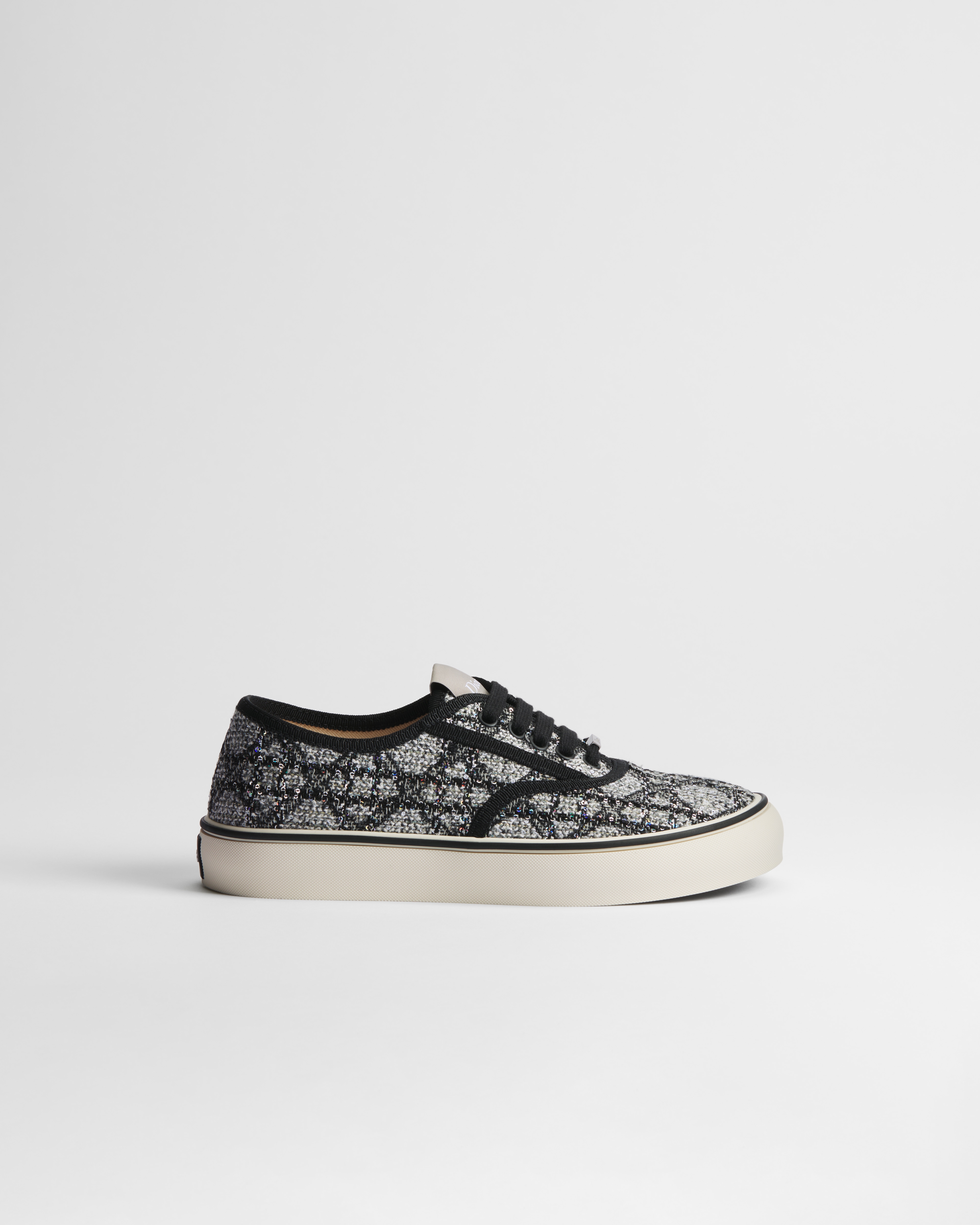 Dior Saltwind-sneaker Grijs en zwart tweed met Cannage-motief geborduurd met veelkleurige pailletten E02