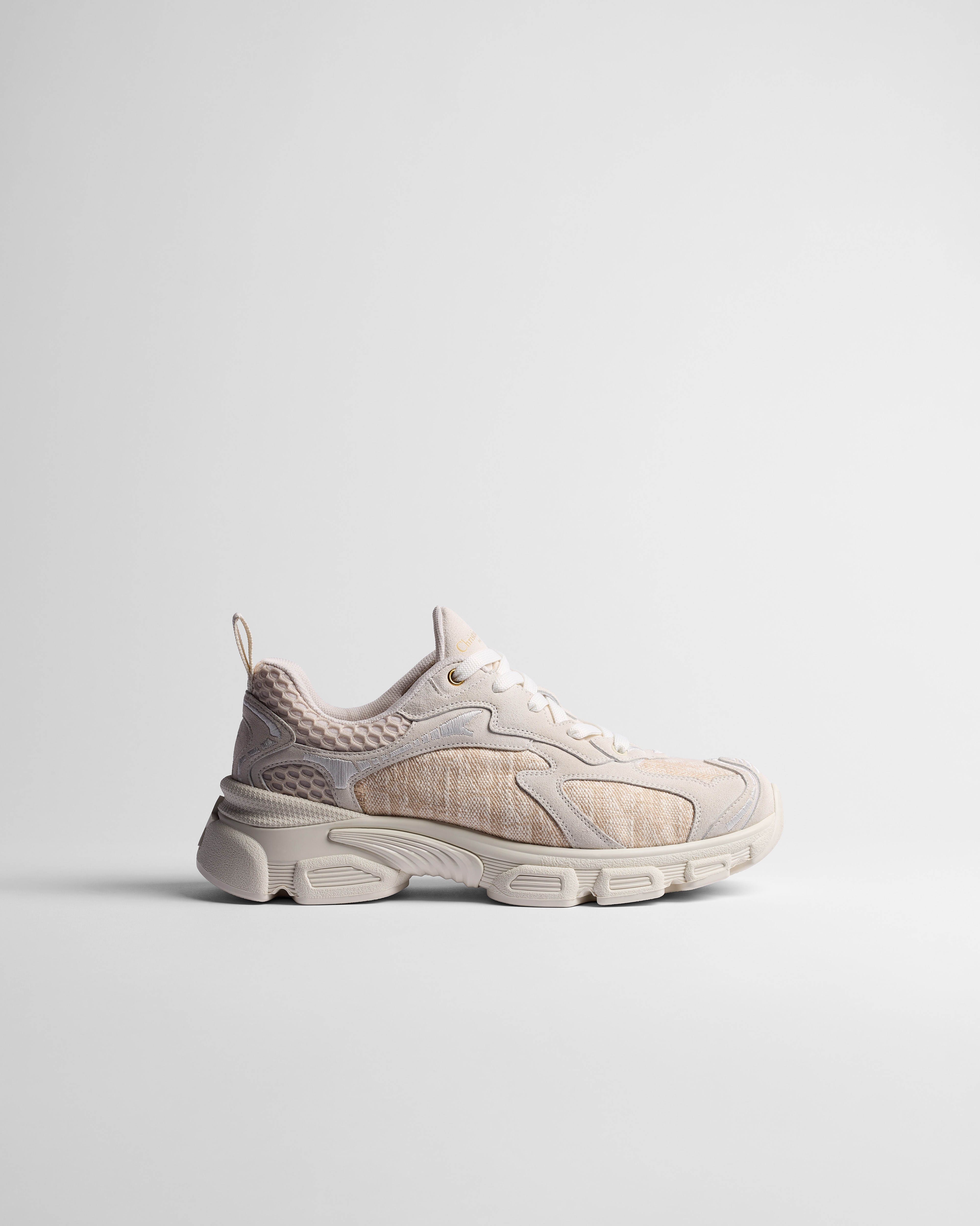 Sneaker Dior Vibe Veau velours et lin à motif Dior Oblique Washed blancs et beiges E02