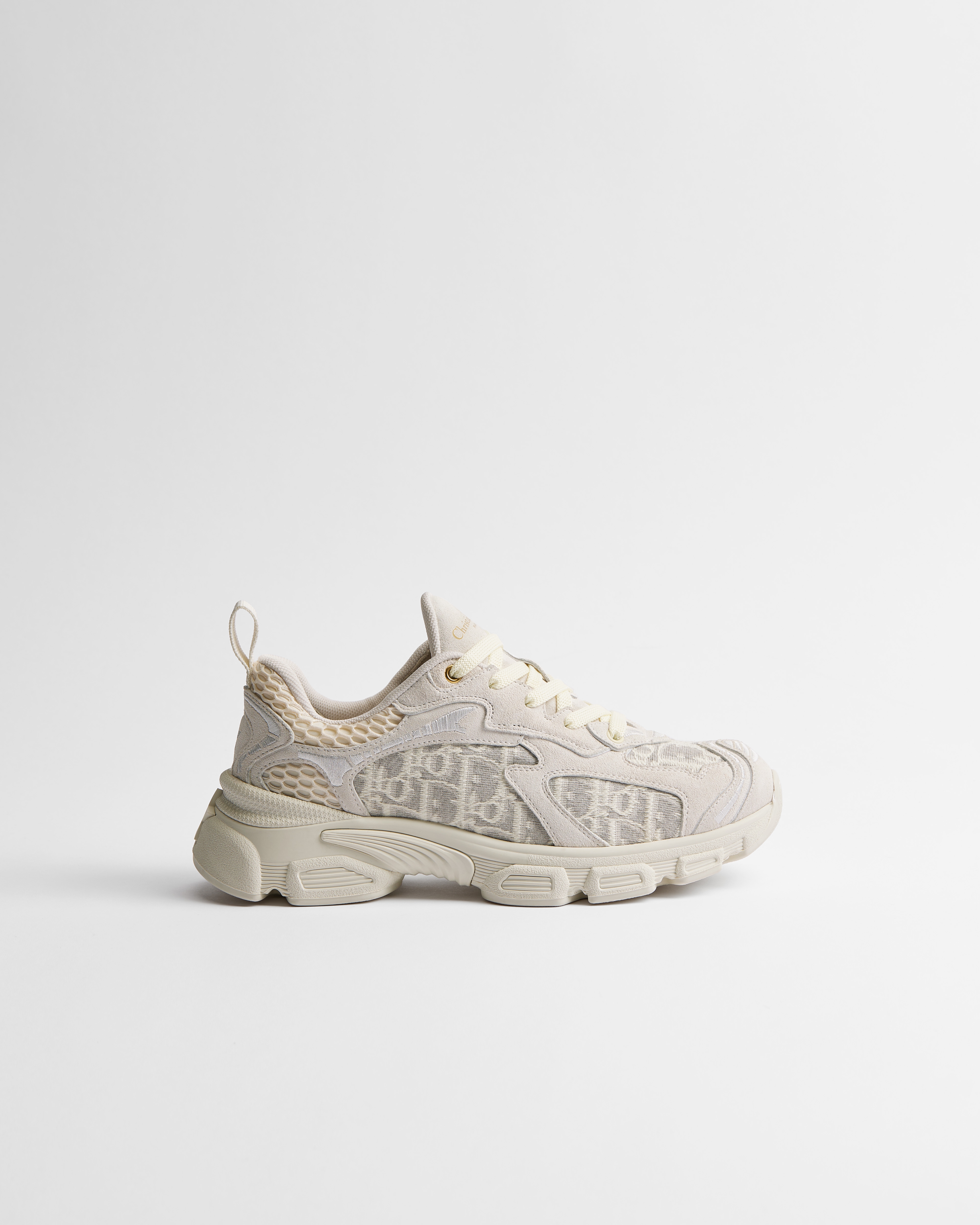 Sneaker Dior Vibe Cotone grigio con ricamo Dior Oblique bianco e pelle di vitello scamosciata grigia E02