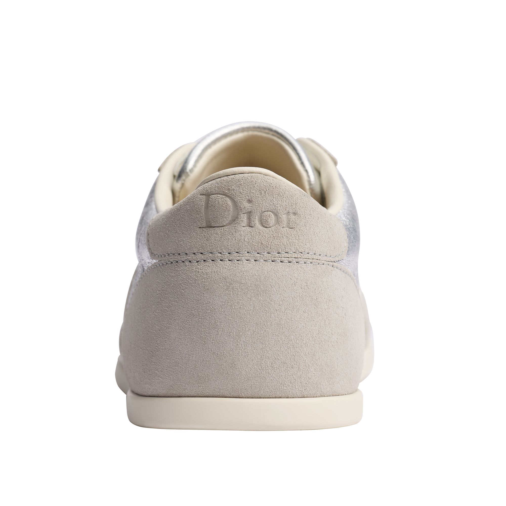 Dior Ribbon Sneaker Gray Suede Calfskin and Silver-Tone Crinkled Laminated Lambskin E08
