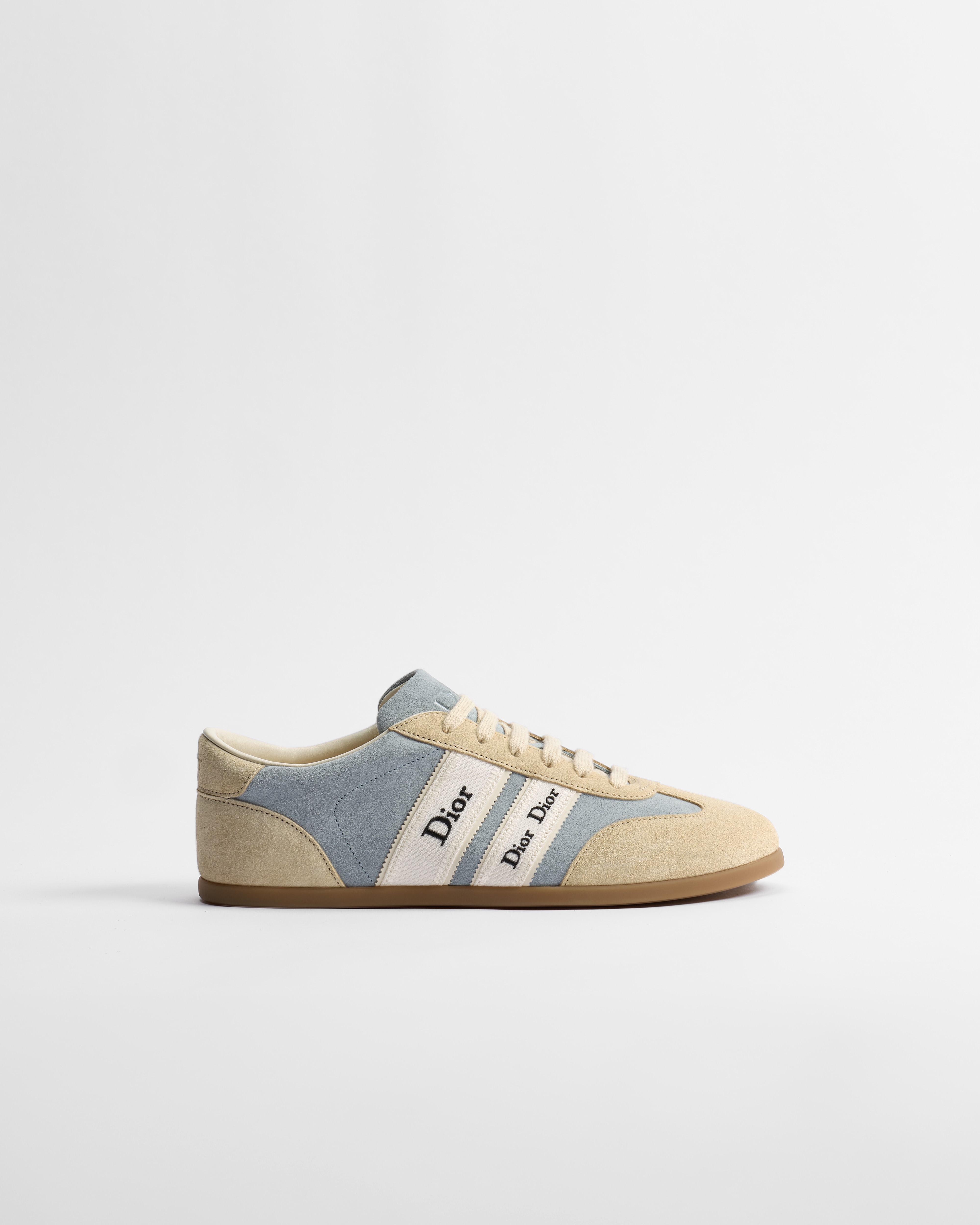 Sneaker Dior Ribbon Veau velours bleu ciel et beige E02
