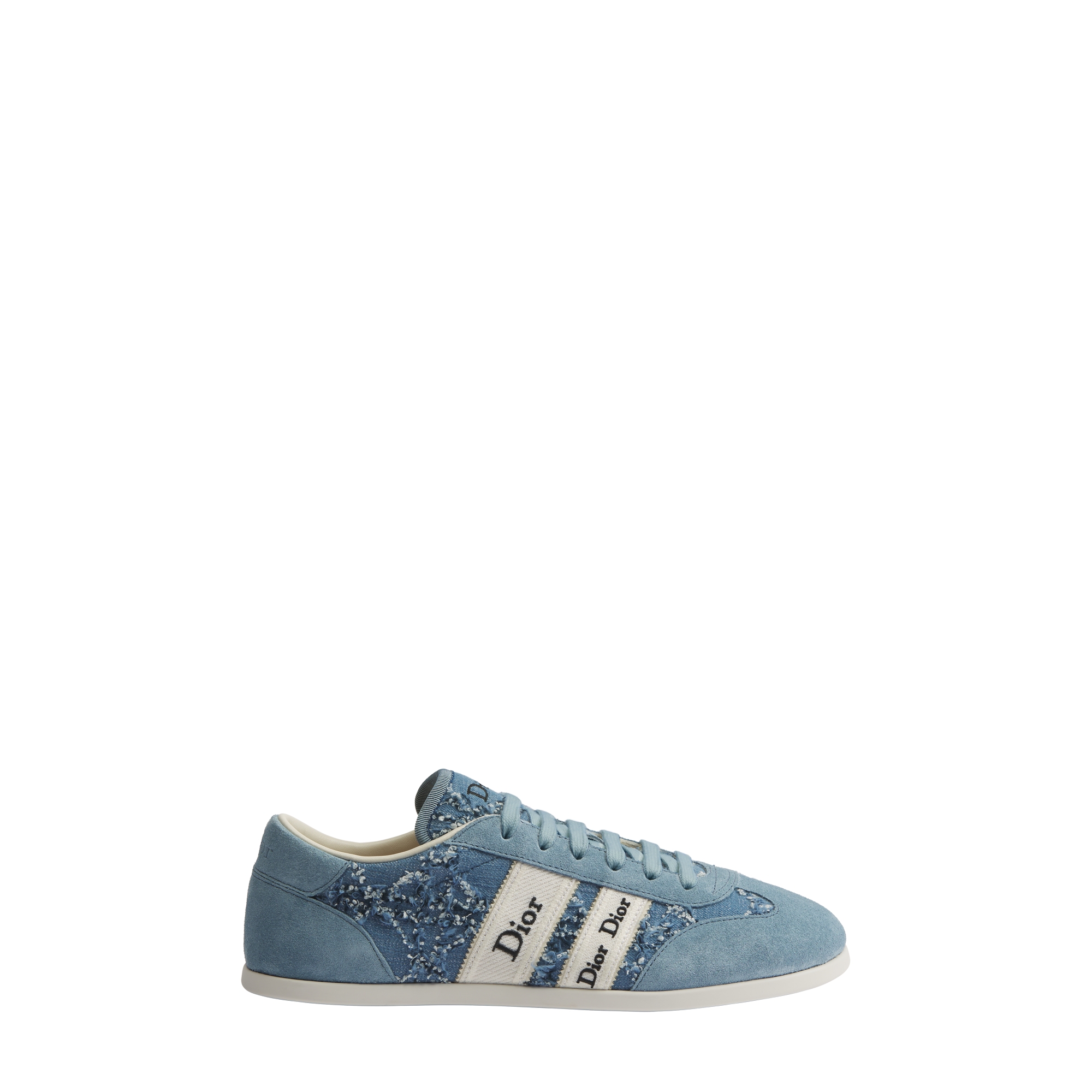 Dior Ribbon Sneaker Blue Suede Calfskin with Blue and White Cannage Cotton Bouclé E02