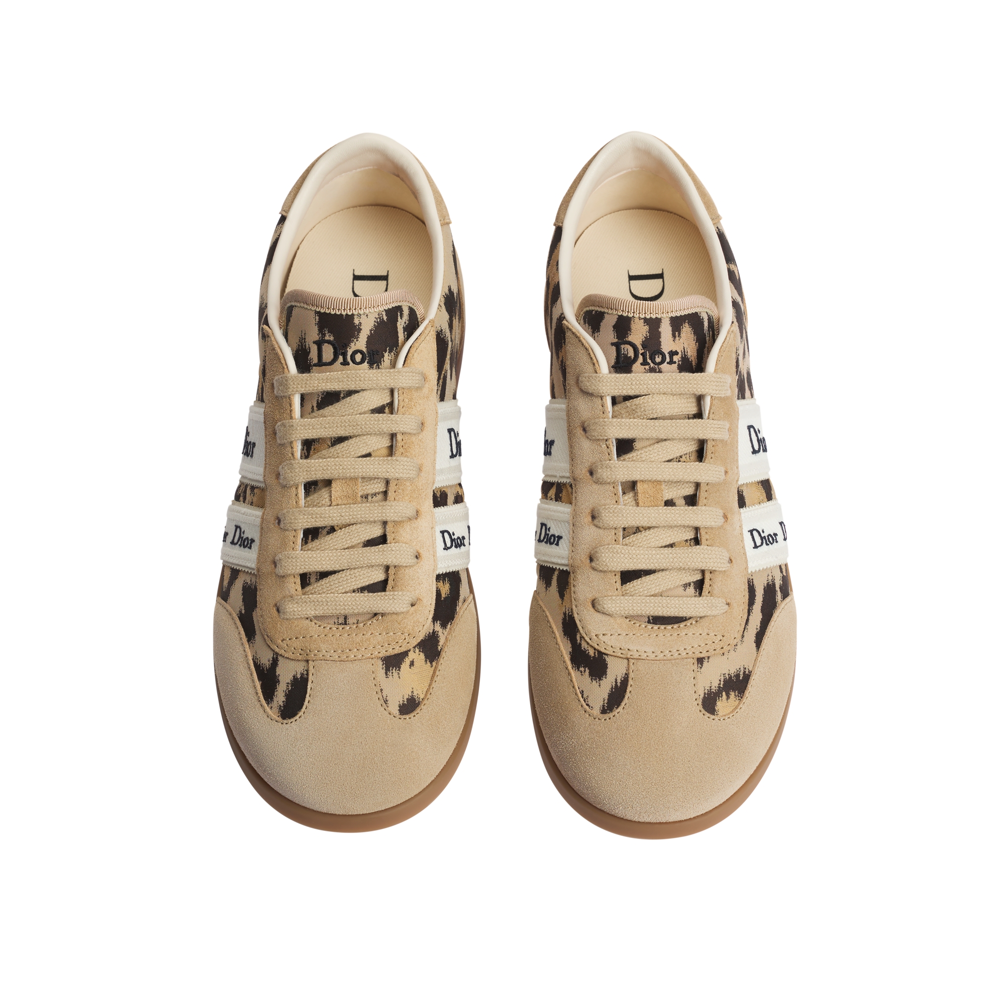 Dior Ribbon Sneaker Beige Suede Calfskin and Natural Mizza Printed Fabric E06