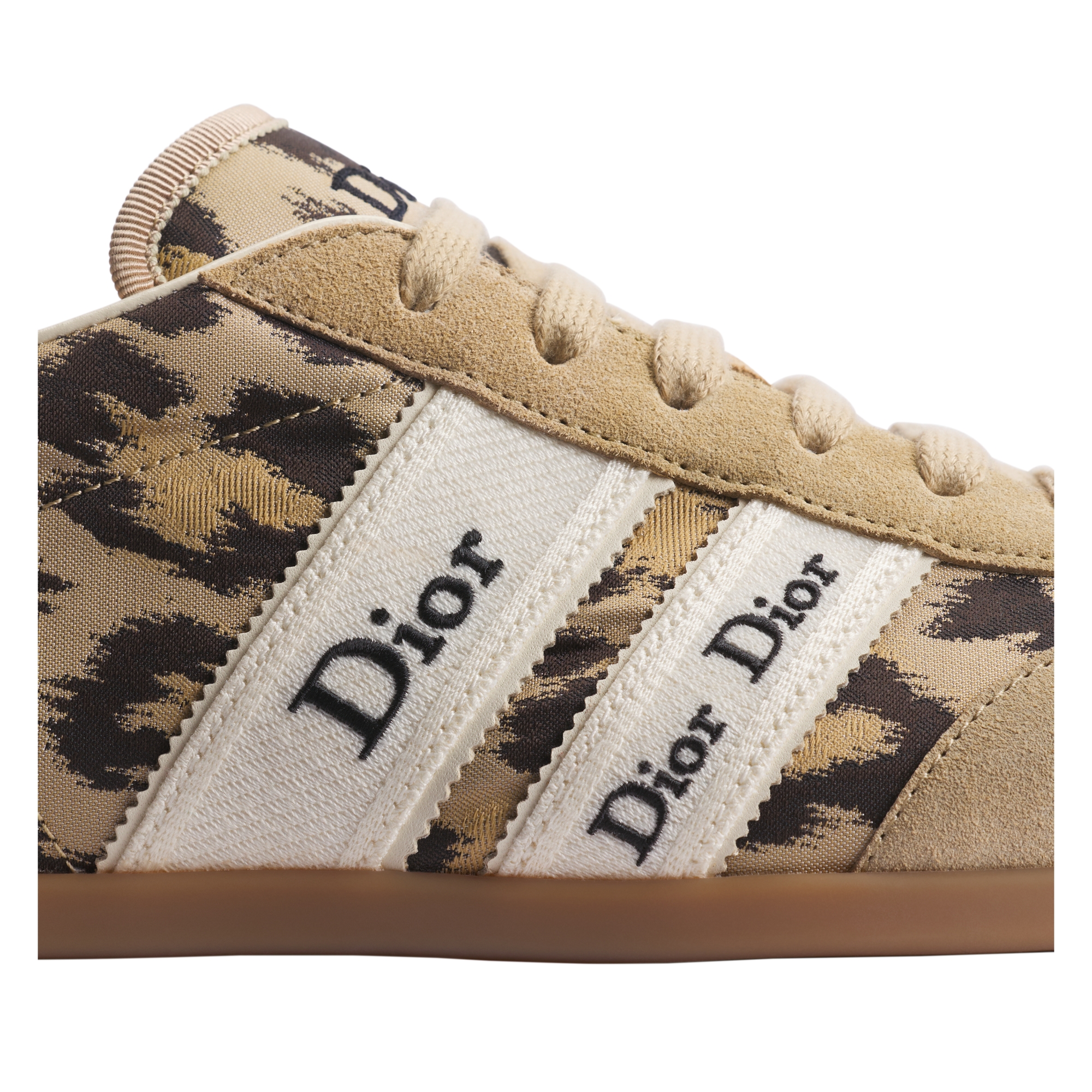 Dior Ribbon Sneaker Beige Suede Calfskin and Natural Mizza Printed Fabric E09