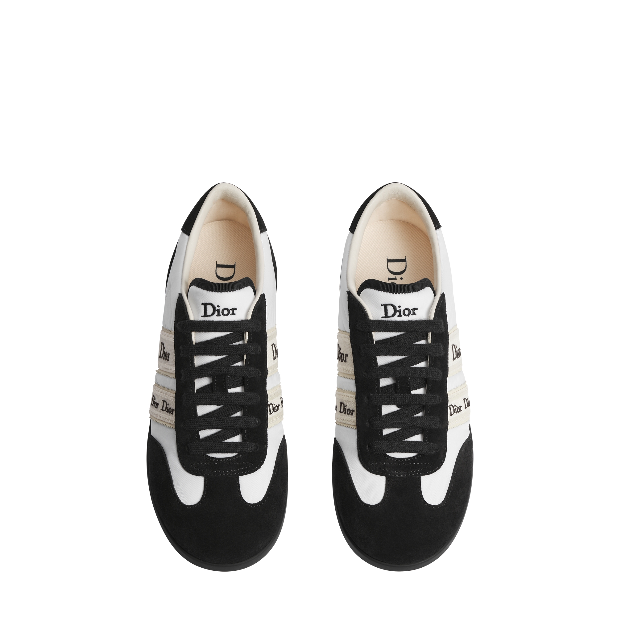 Dior Ribbon Sneaker Black Suede Calfskin and White Nylon E06