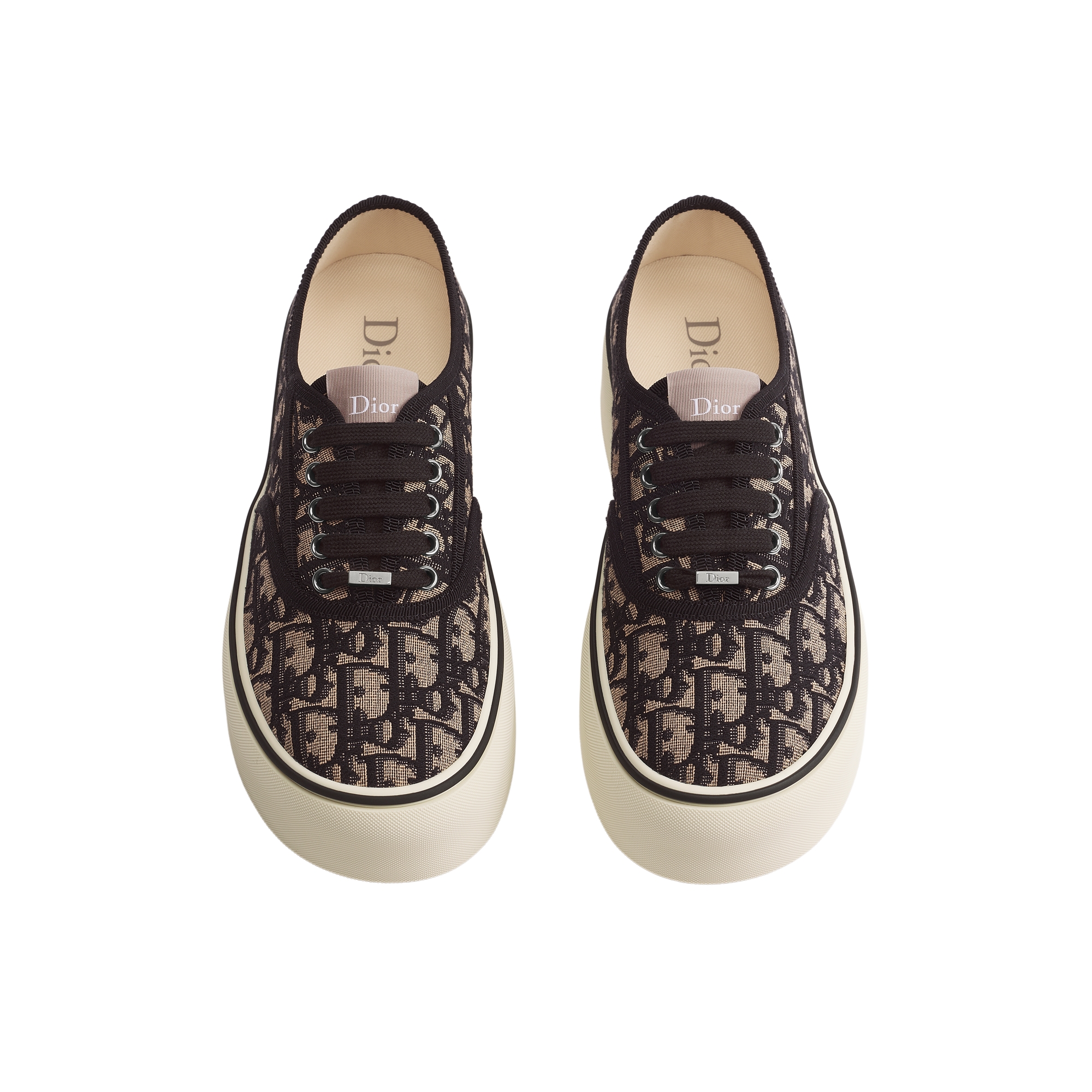 Dior Saltwind Platform Sneaker Beige and Blue Dior Oblique Embroidered Cotton E06