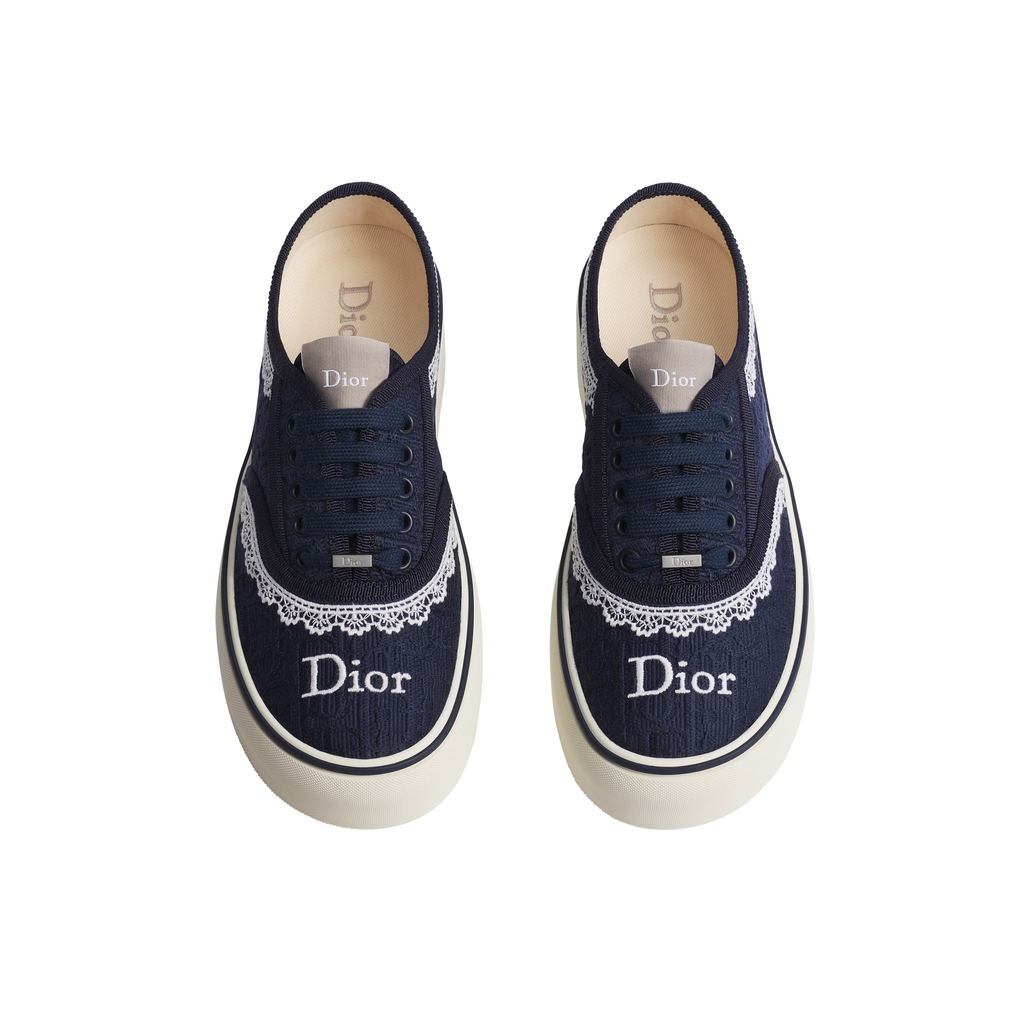 Dior Saltwind Platform Sneaker Blue Dior Oblique Embroidered Cotton and White Lace E06