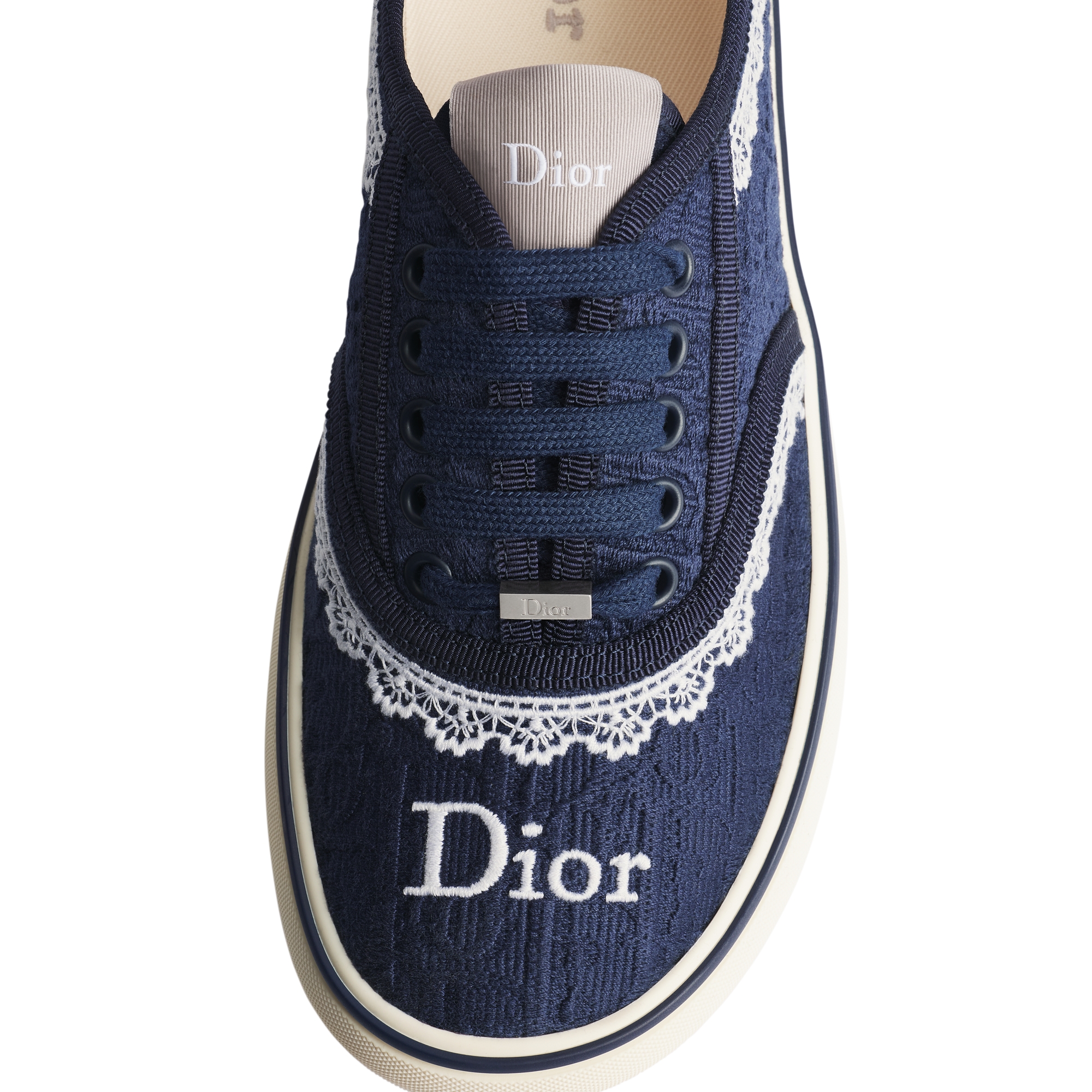 Dior Saltwind Platform Sneaker Blue Dior Oblique Embroidered Cotton and White Lace E10