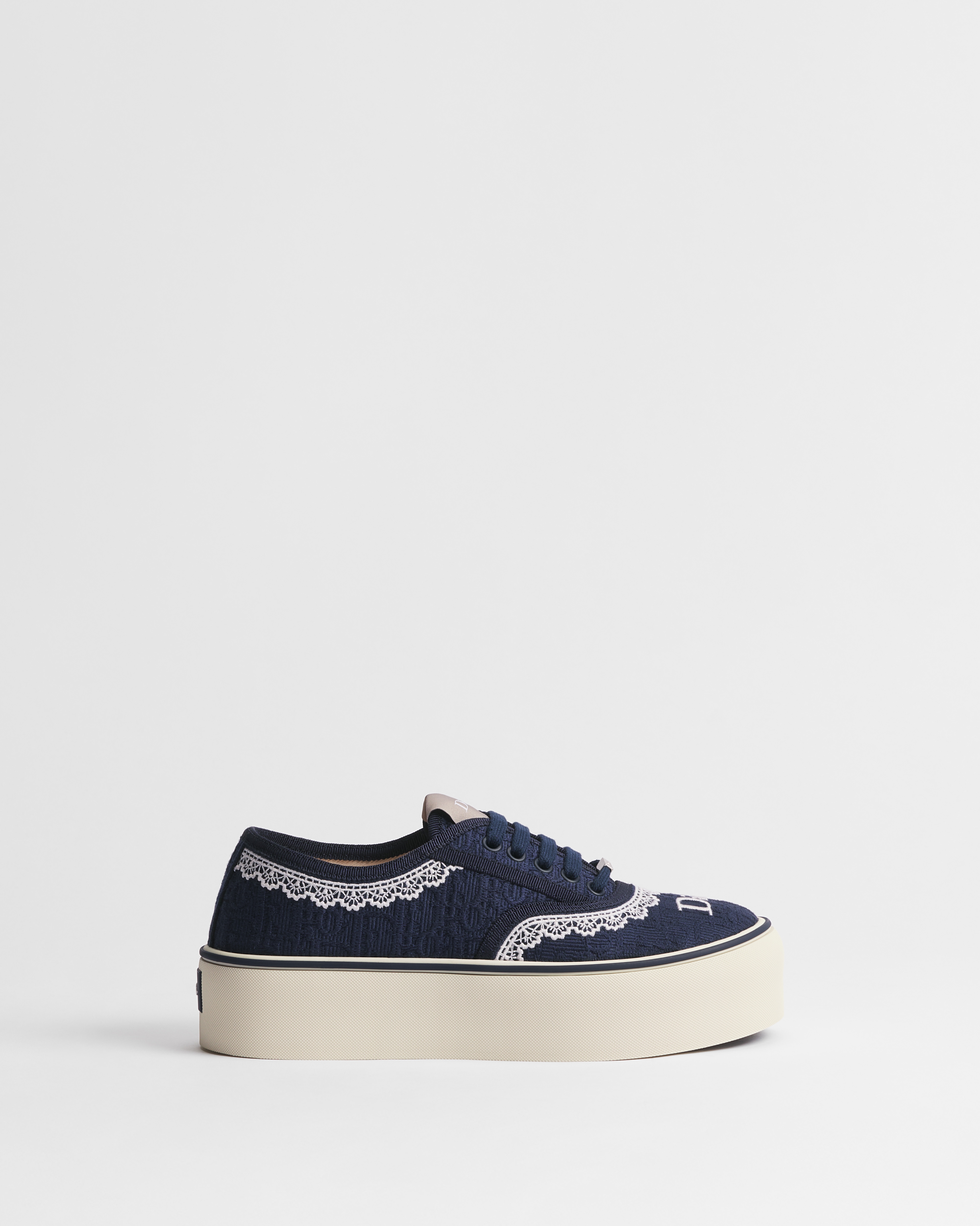 Dior Saltwind Platform Sneaker Blue Dior Oblique Embroidered Cotton and White Lace E02