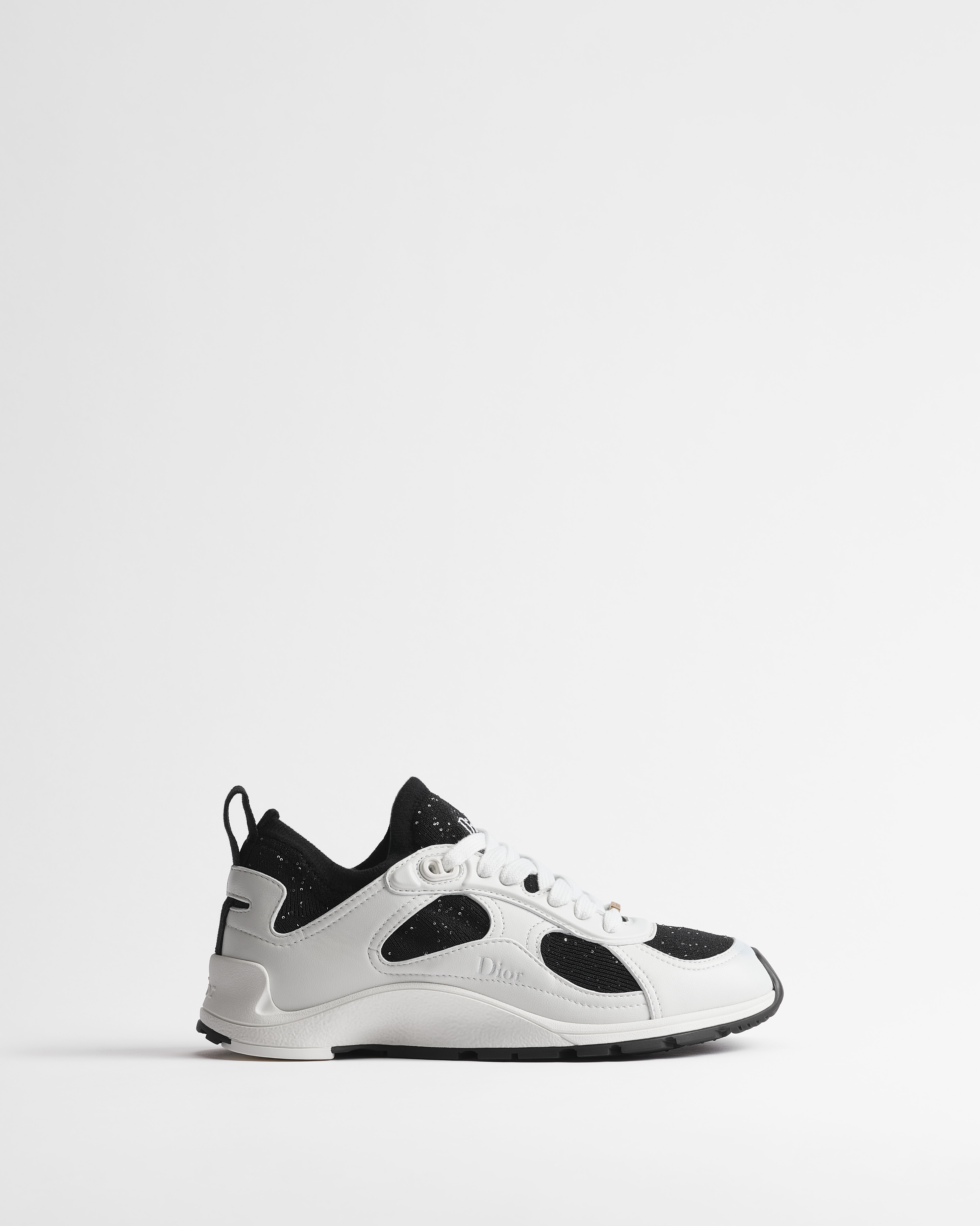 Dior Mile Sneaker White Lambskin and Black Sequin-Embroidered Knit E02