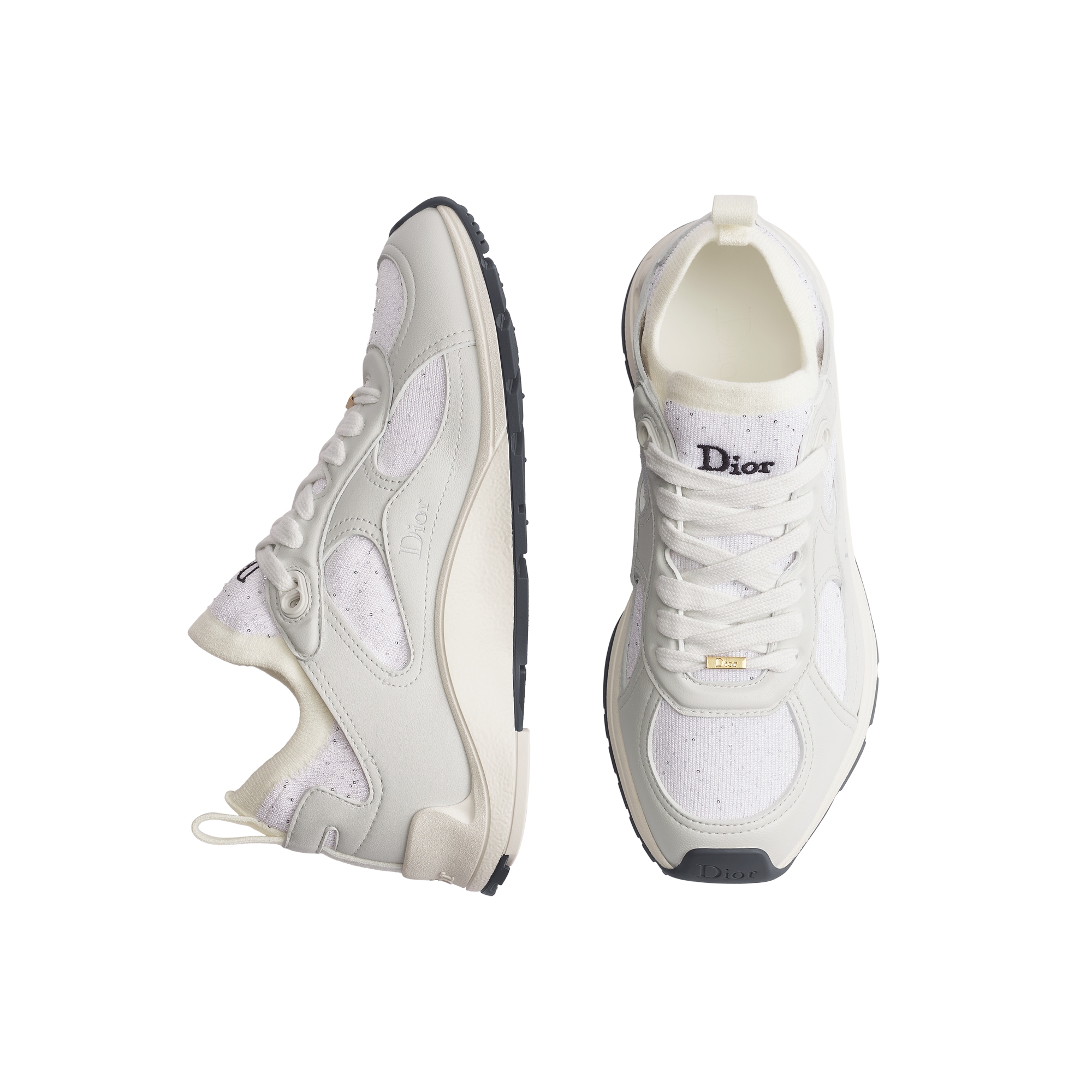 Dior Mile Sneaker White Lambskin and White Sequin-Embroidered Knit E06