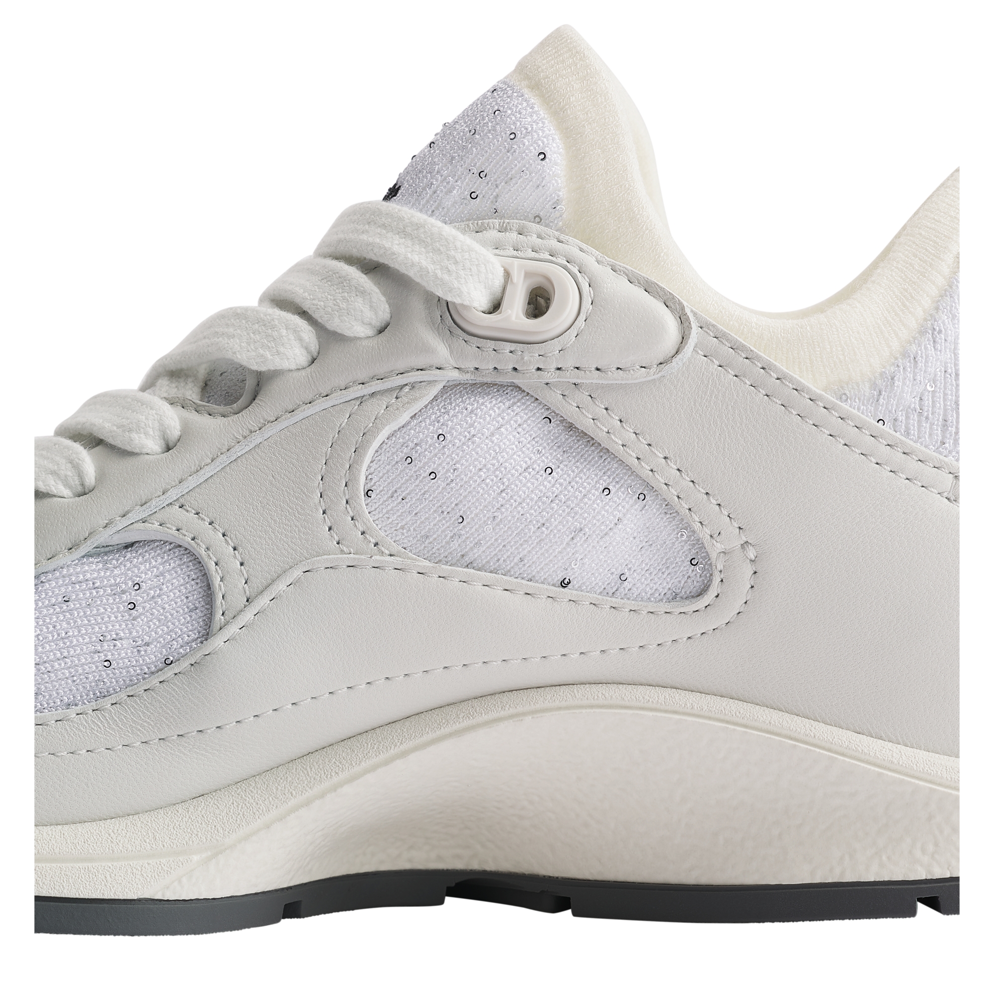 Dior Mile Sneaker White Lambskin and White Sequin-Embroidered Knit E09